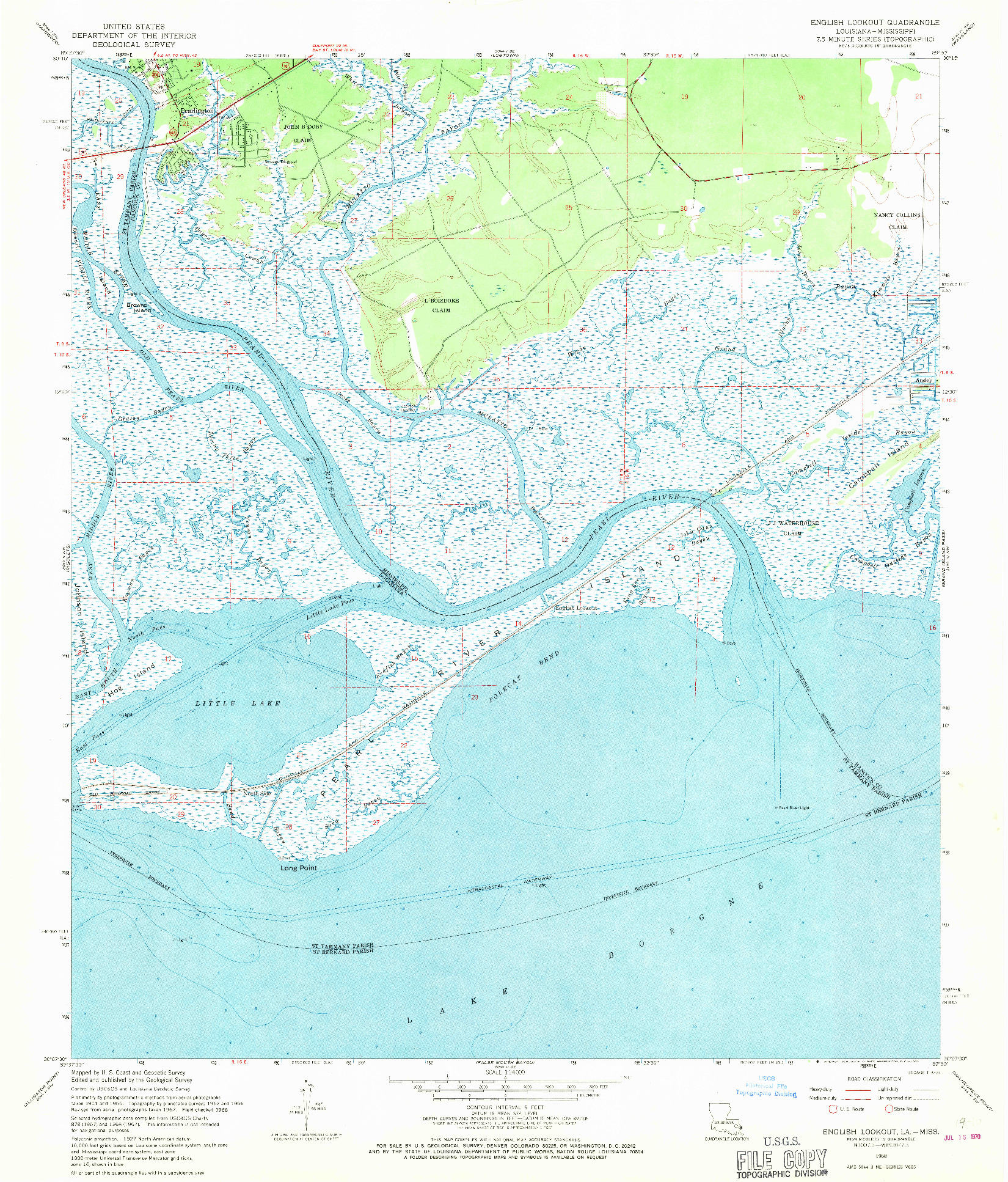 USGS 1:24000-SCALE QUADRANGLE FOR ENGLISH LOOKOUT, LA 1968