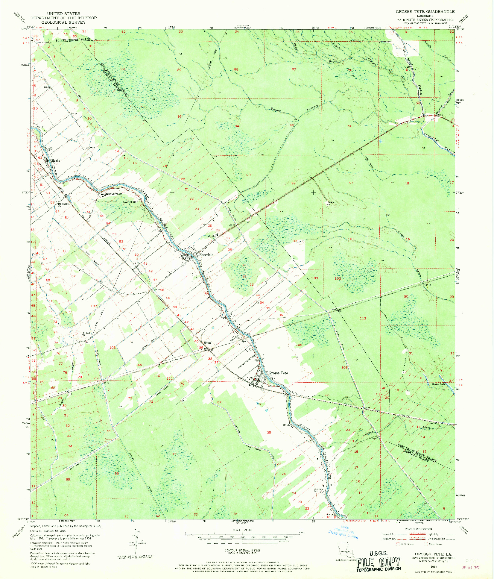 USGS 1:24000-SCALE QUADRANGLE FOR GROSSE TETE, LA 1954