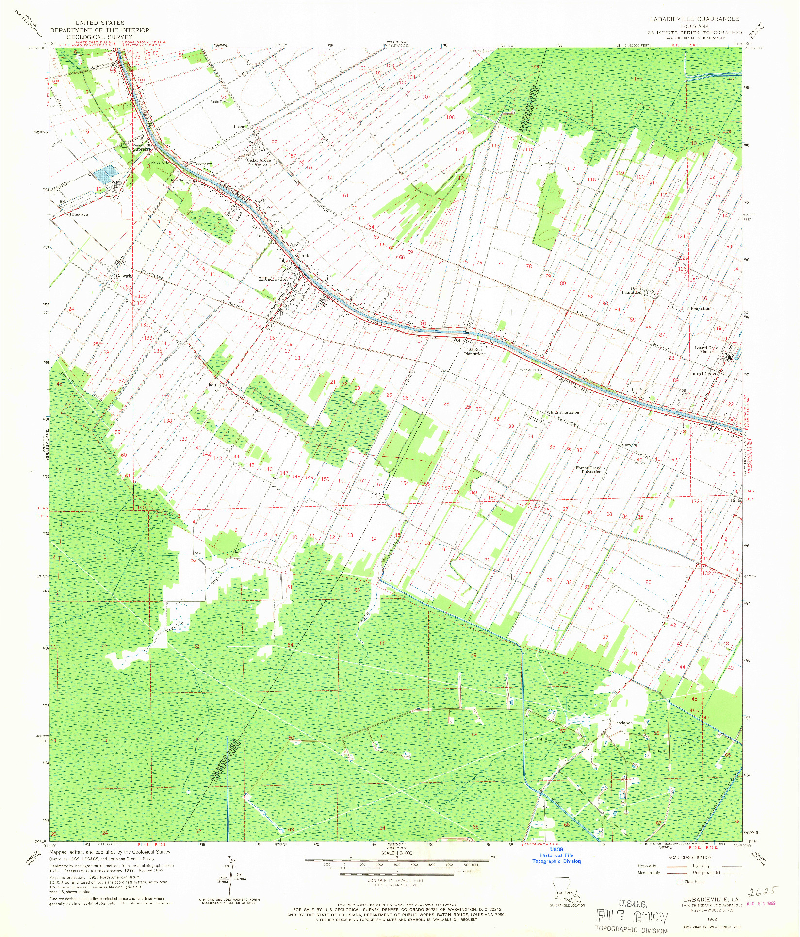 USGS 1:24000-SCALE QUADRANGLE FOR LABADIEVILLE, LA 1962