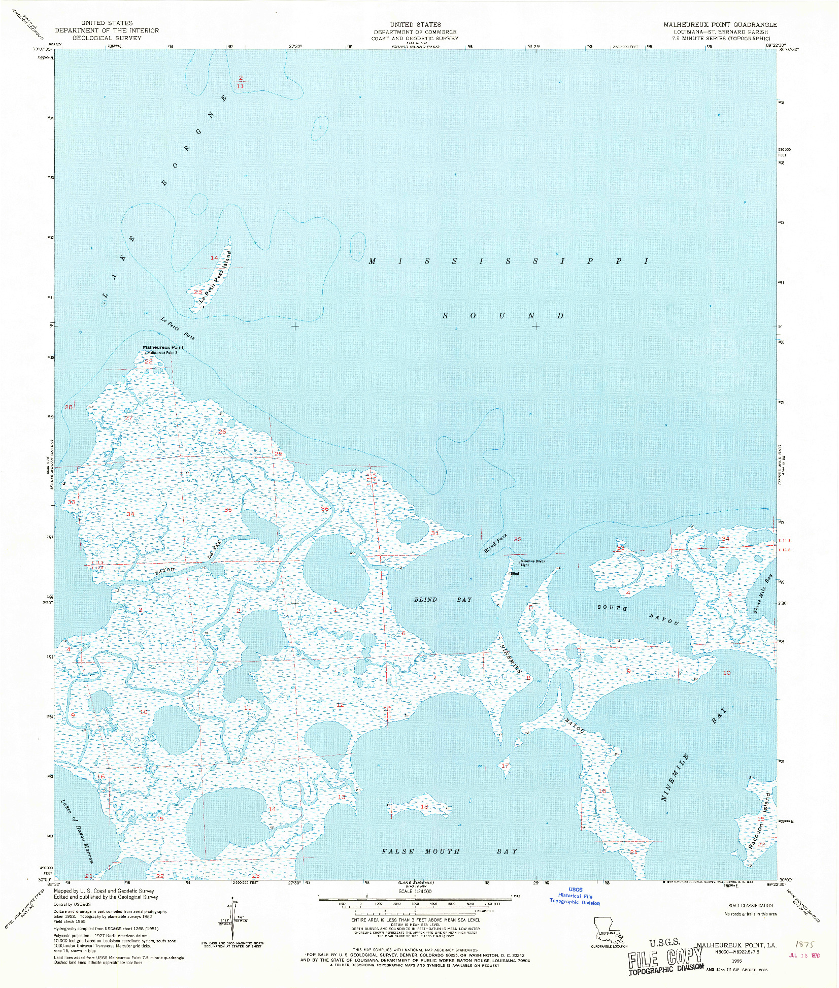 USGS 1:24000-SCALE QUADRANGLE FOR MALHEUREUX POINT, LA 1955