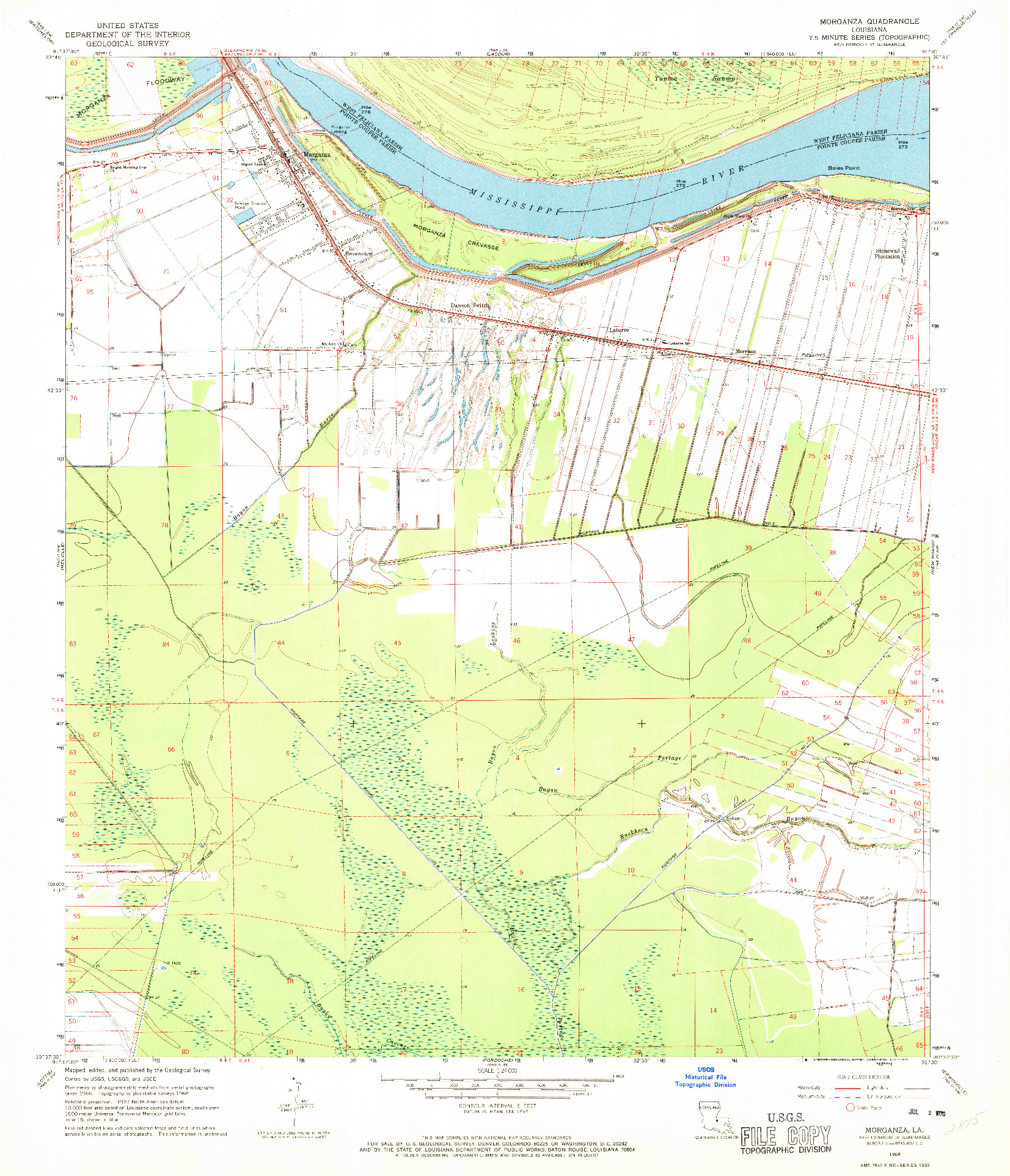 USGS 1:24000-SCALE QUADRANGLE FOR MORGANZA, LA 1968