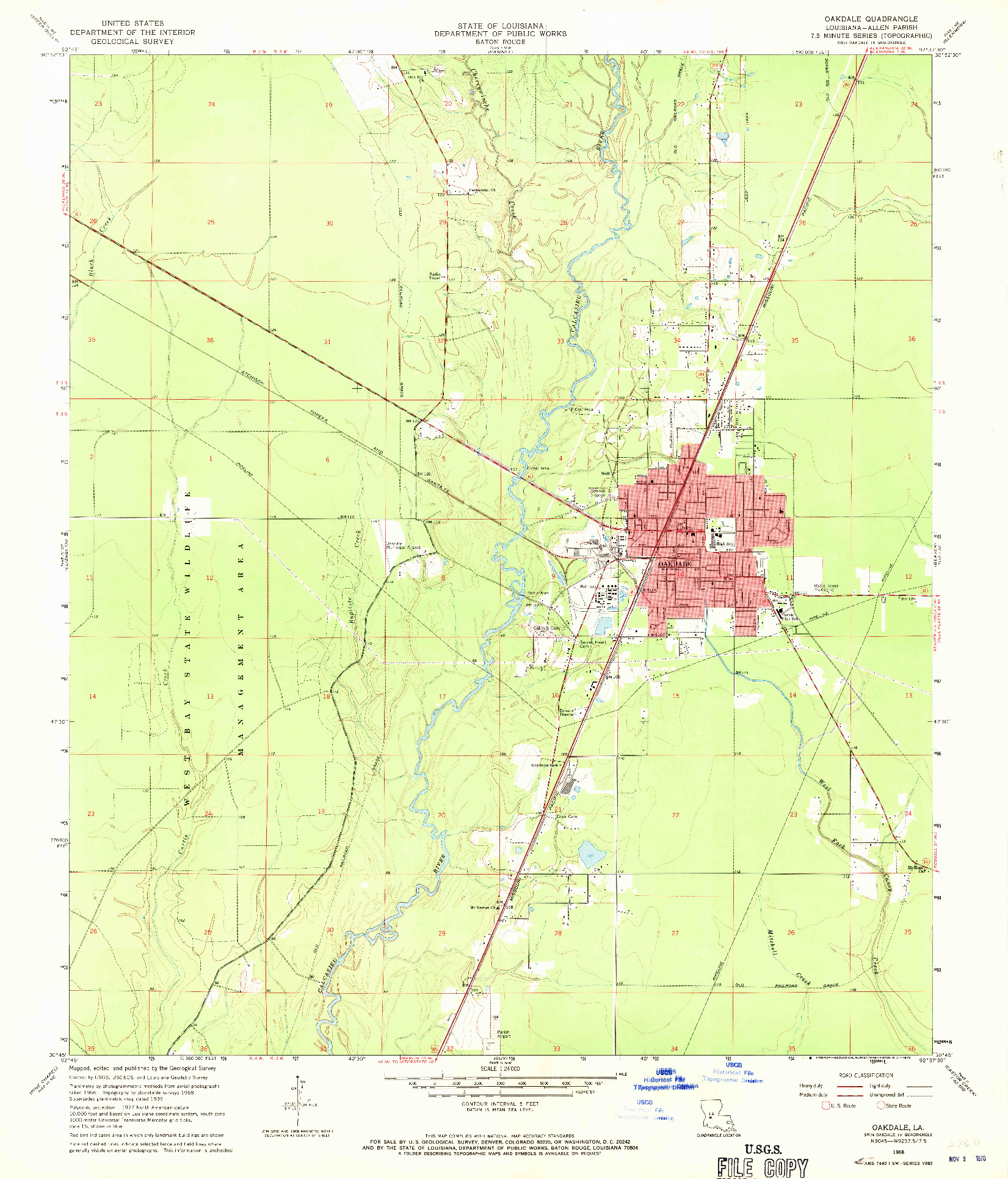 USGS 1:24000-SCALE QUADRANGLE FOR OAKDALE, LA 1968