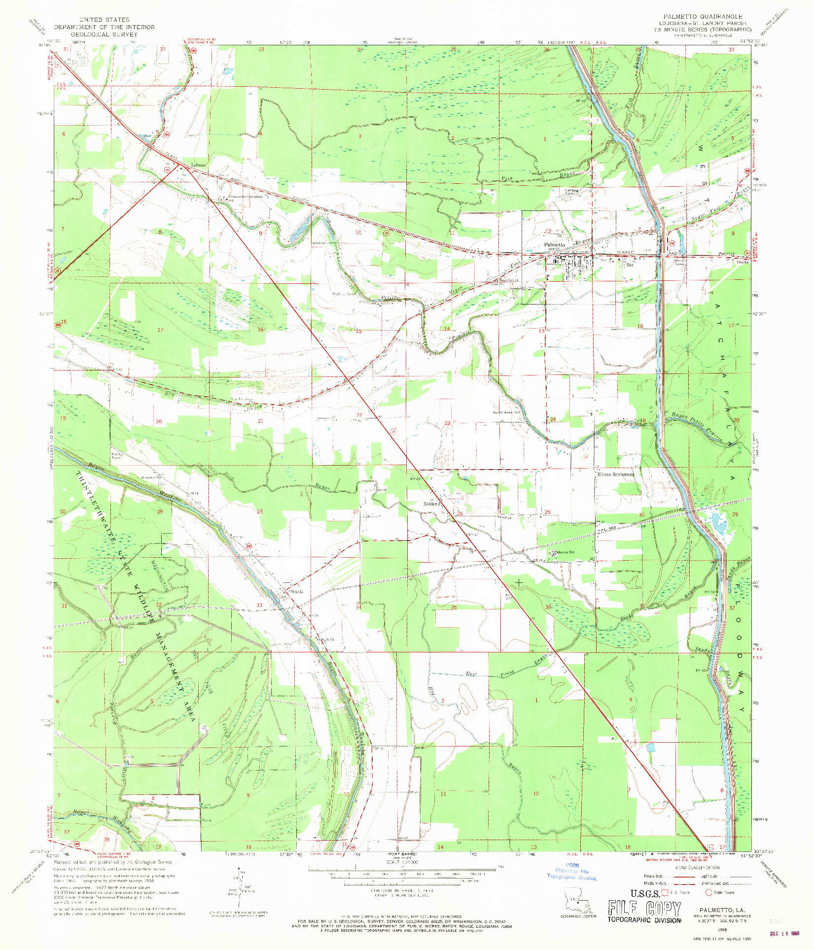 USGS 1:24000-SCALE QUADRANGLE FOR PALMETTO, LA 1968