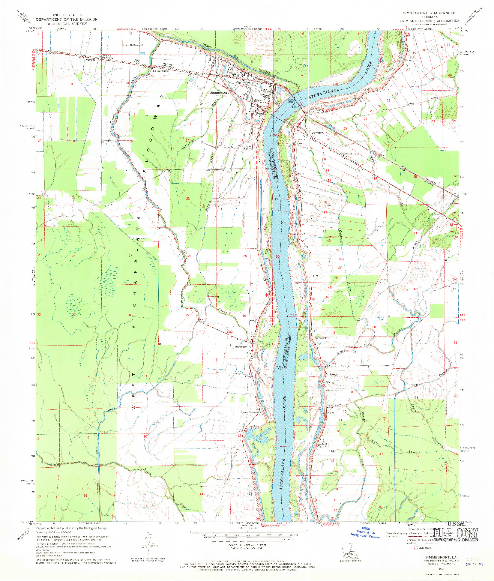 USGS 1:24000-SCALE QUADRANGLE FOR SIMMESPORT, LA 1969