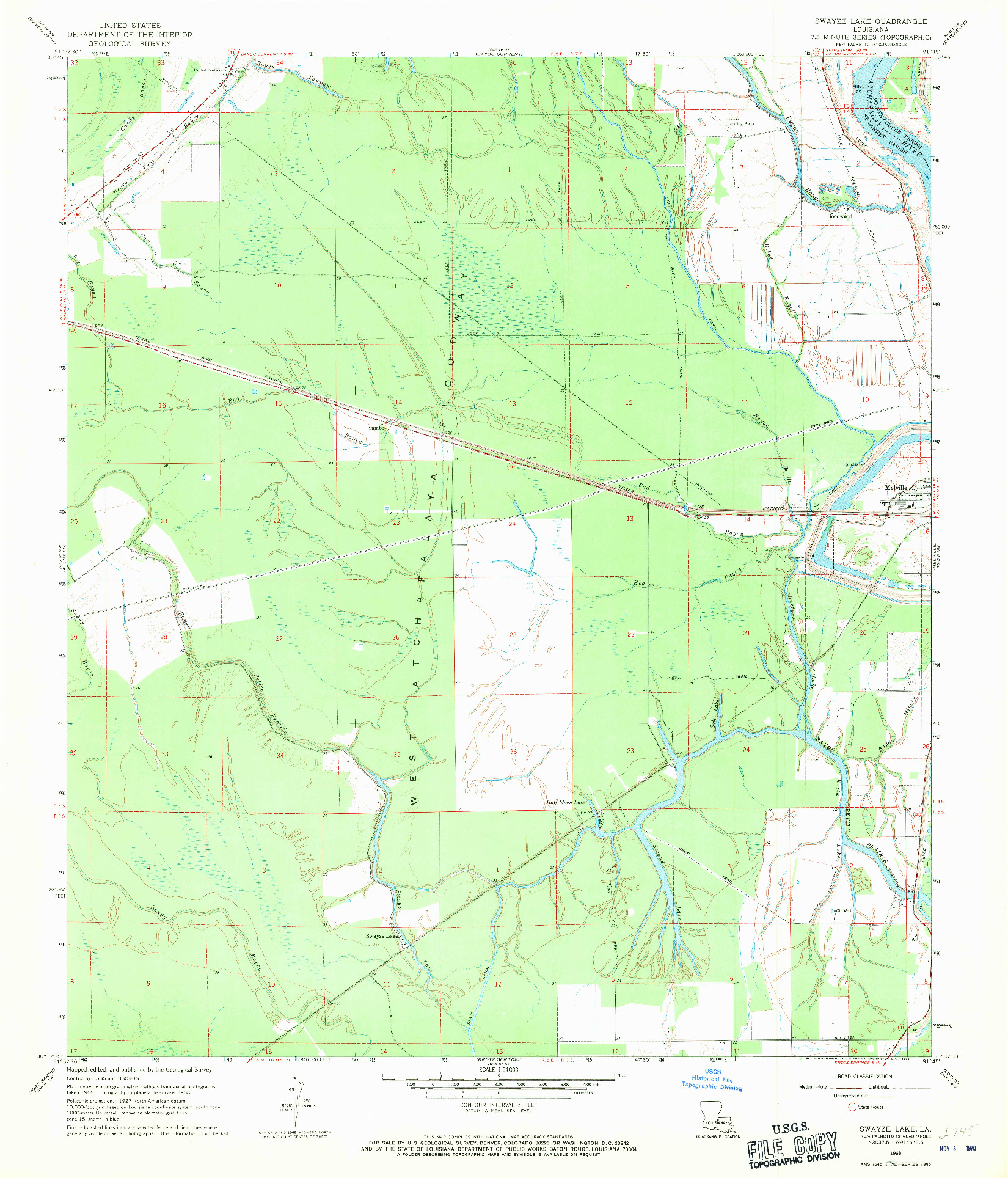 USGS 1:24000-SCALE QUADRANGLE FOR SWAYZE LAKE, LA 1968