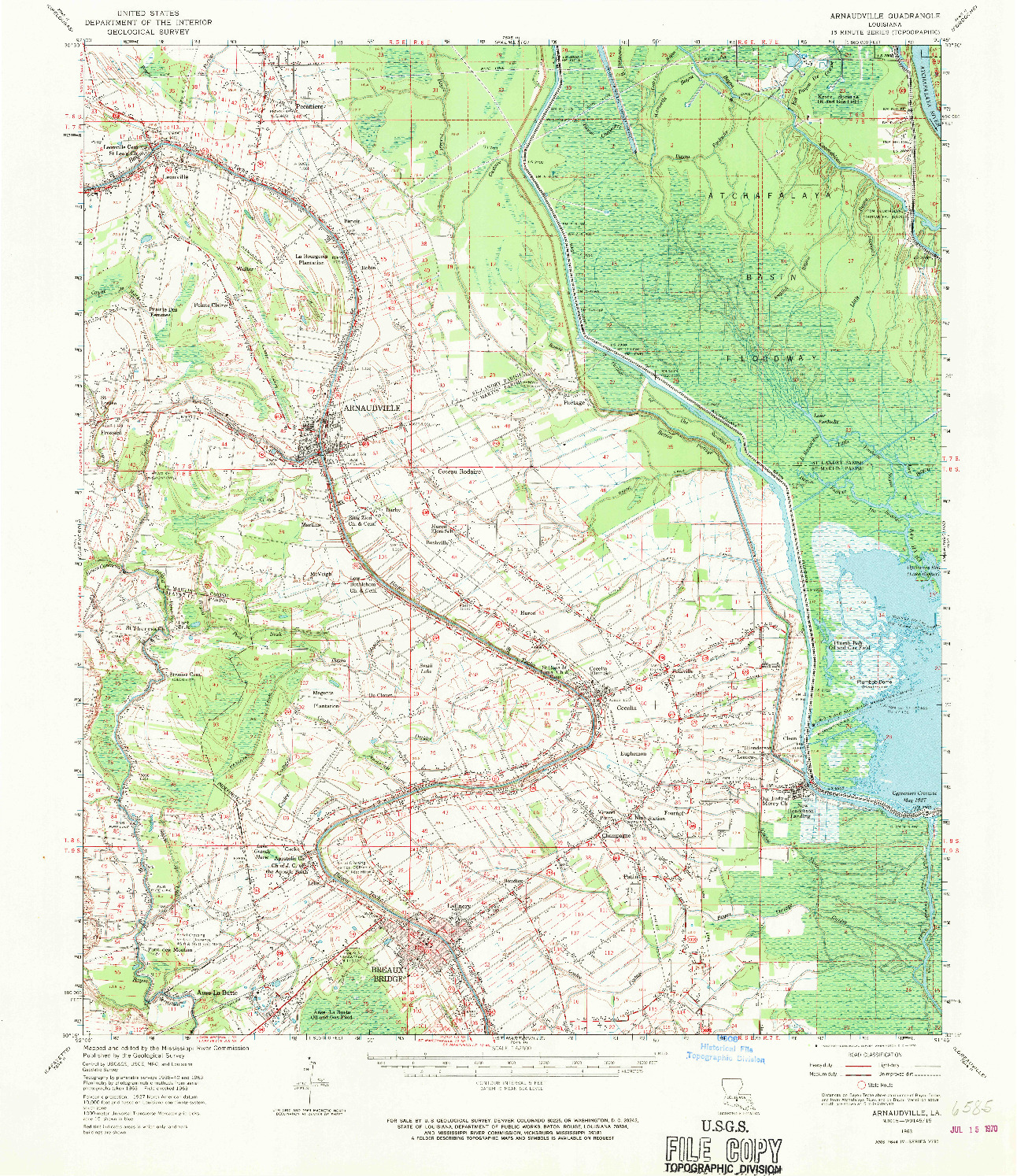 USGS 1:62500-SCALE QUADRANGLE FOR ARNAUDVILLE, LA 1963