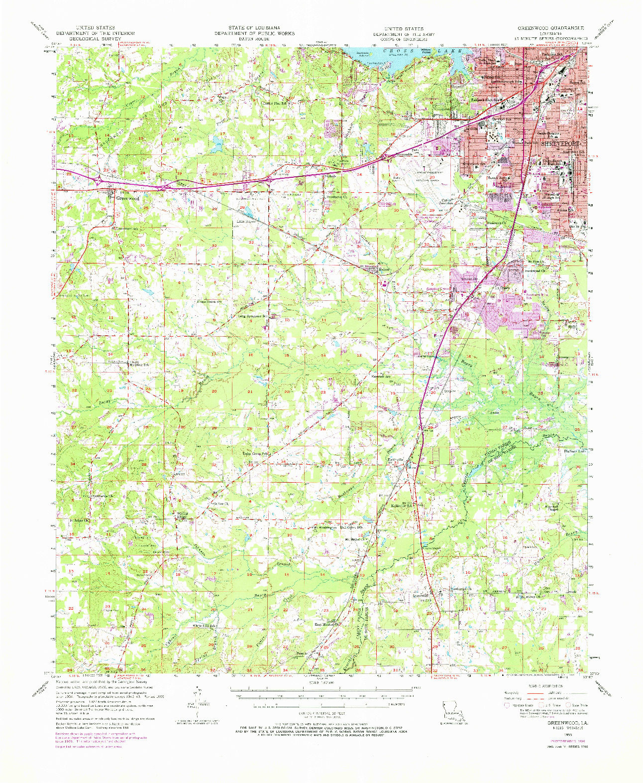 USGS 1:62500-SCALE QUADRANGLE FOR GREENWOOD, LA 1955