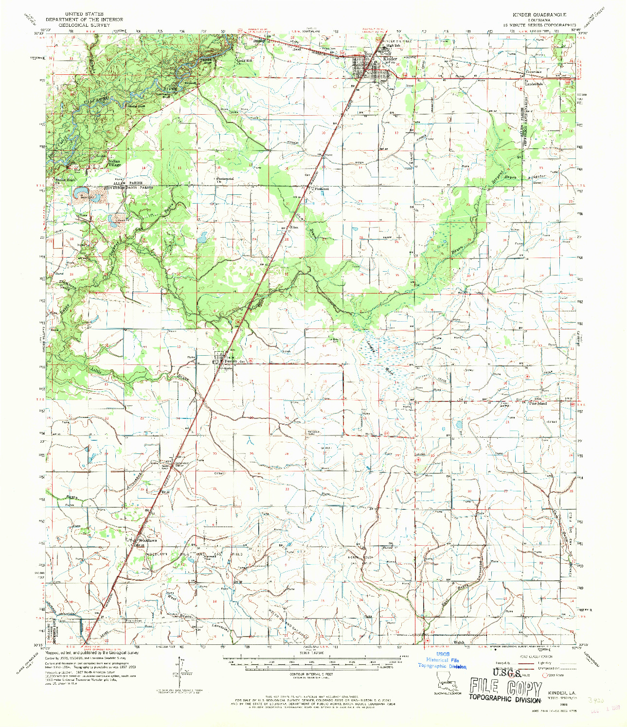 USGS 1:62500-SCALE QUADRANGLE FOR KINDER, LA 1959