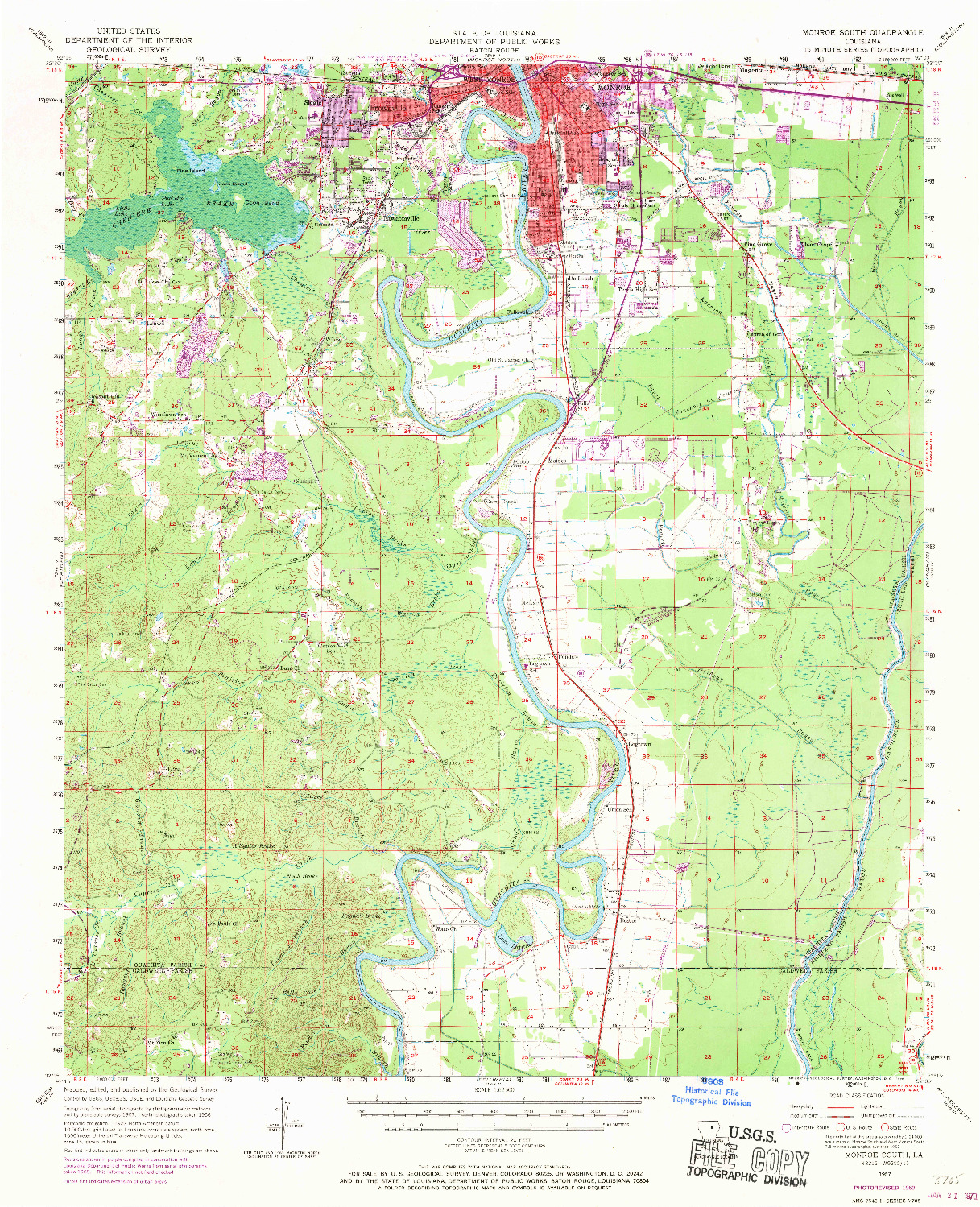 USGS 1:62500-SCALE QUADRANGLE FOR MONROE SOUTH, LA 1957