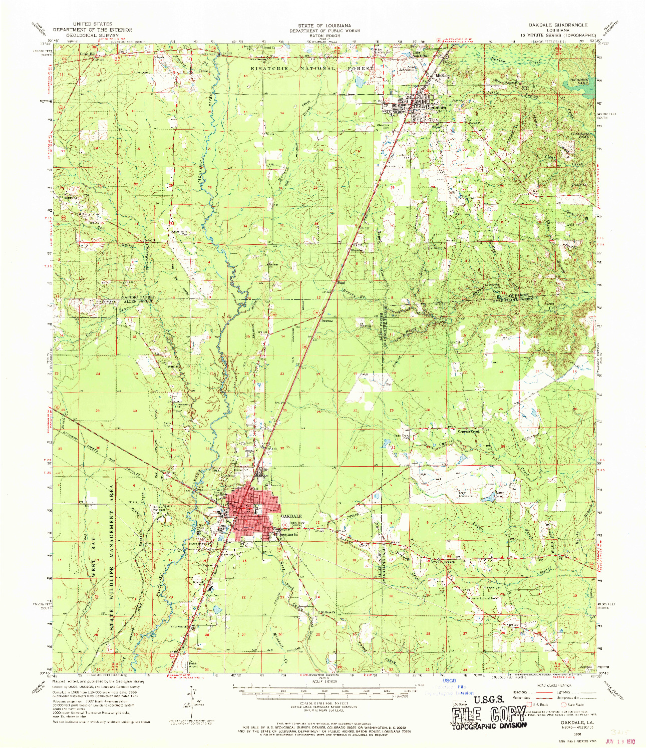 USGS 1:62500-SCALE QUADRANGLE FOR OAKDALE, LA 1968