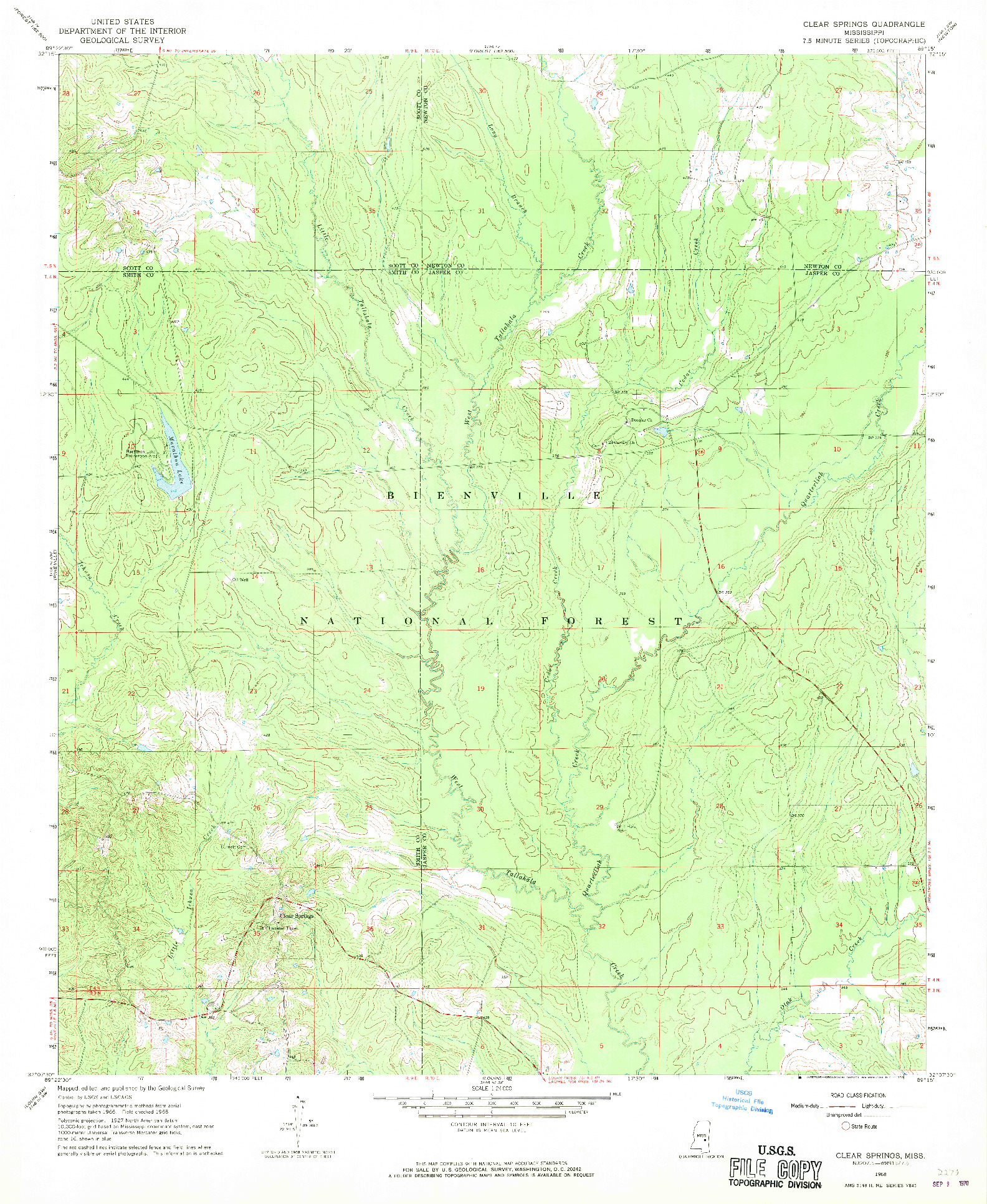 USGS 1:24000-SCALE QUADRANGLE FOR CLEAR SPRINGS, MS 1968