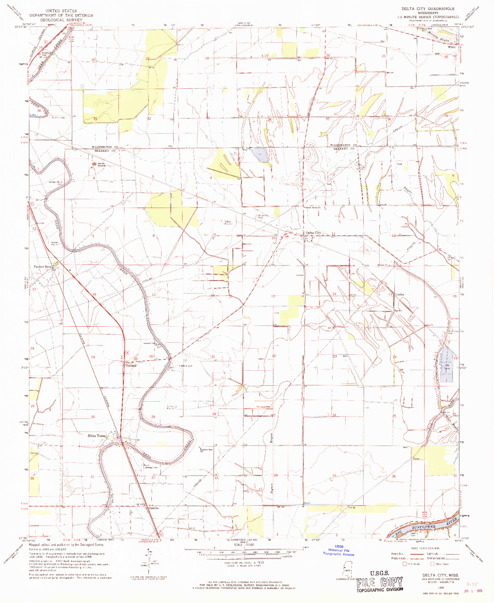 USGS 1:24000-SCALE QUADRANGLE FOR DELTA CITY, MS 1968