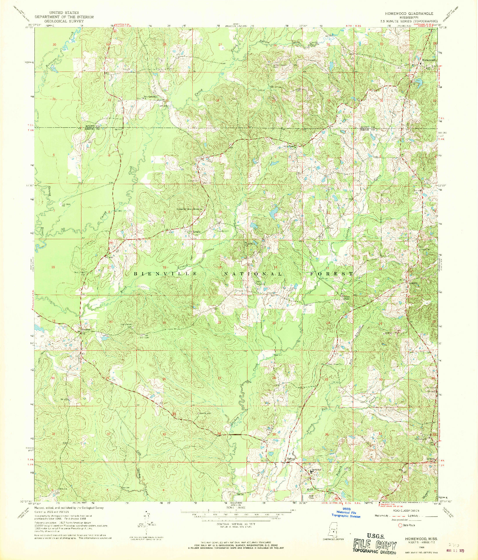 USGS 1:24000-SCALE QUADRANGLE FOR HOMEWOOD, MS 1968