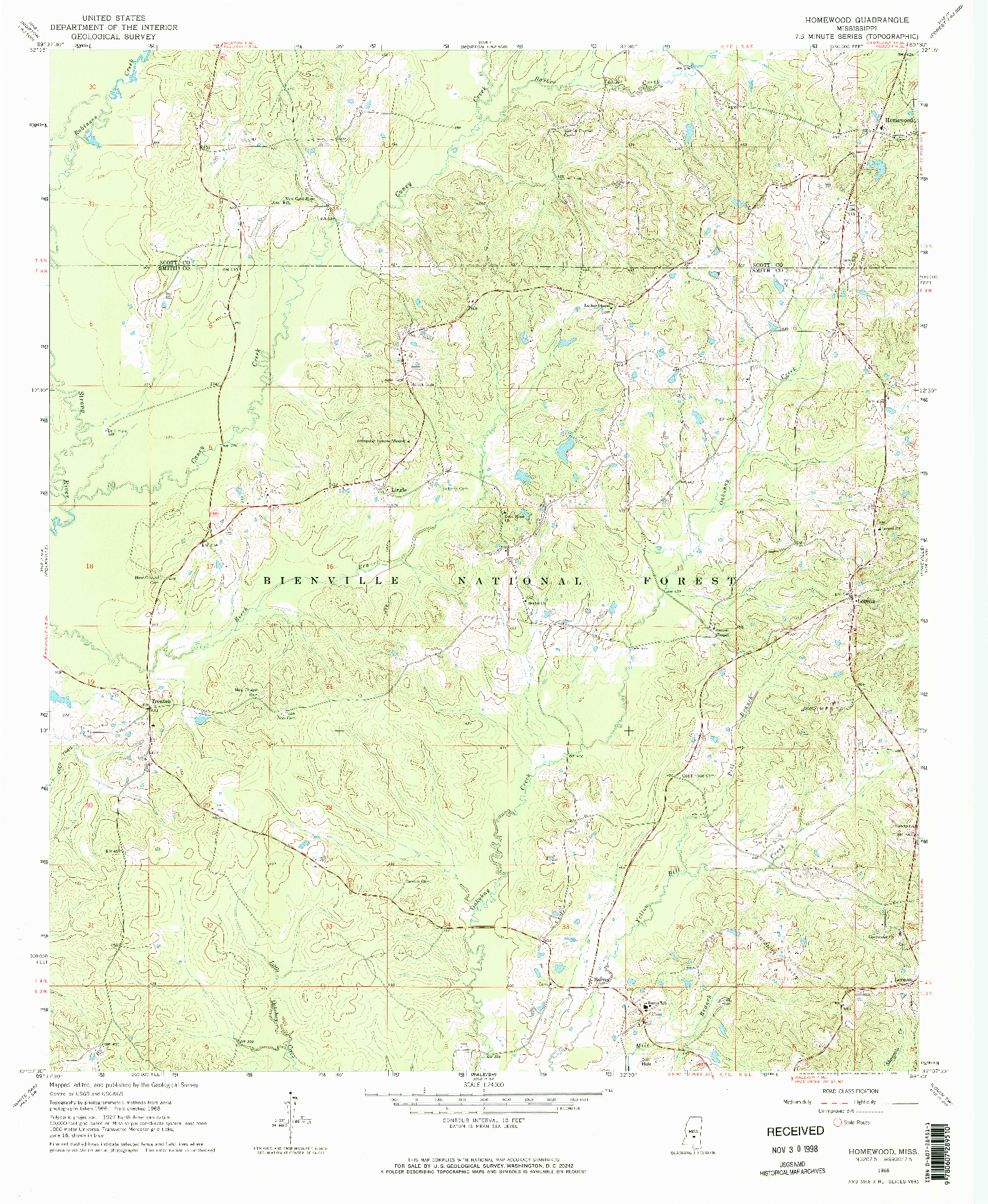 USGS 1:24000-SCALE QUADRANGLE FOR HOMEWOOD, MS 1968