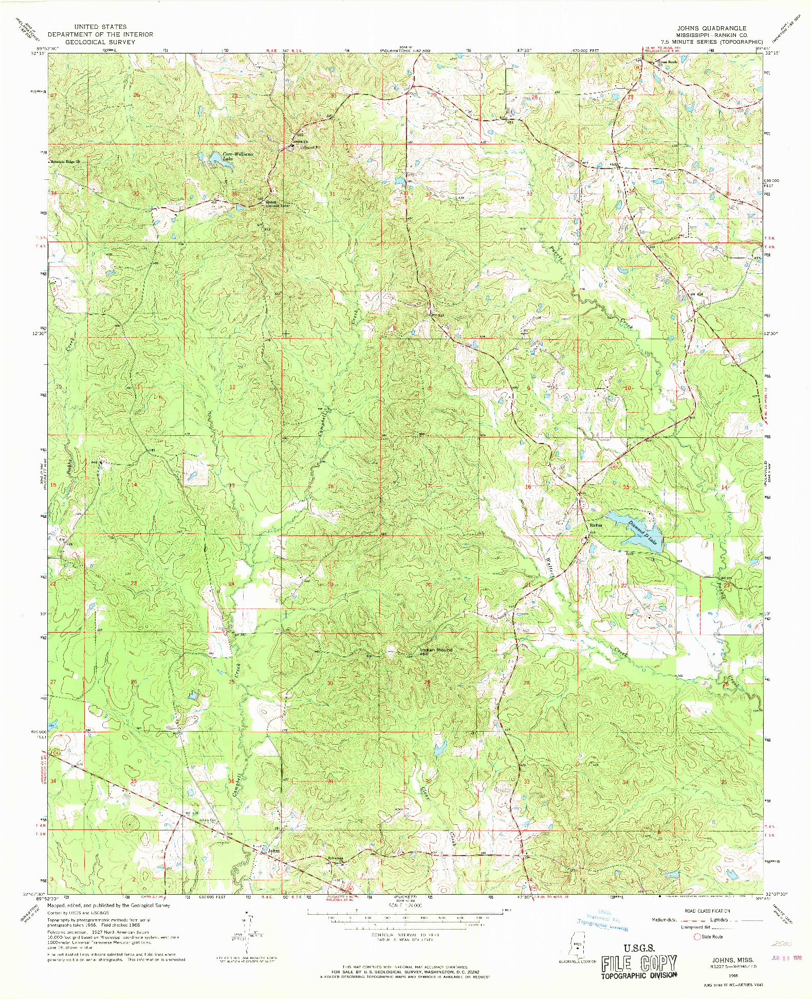 USGS 1:24000-SCALE QUADRANGLE FOR JOHNS, MS 1968