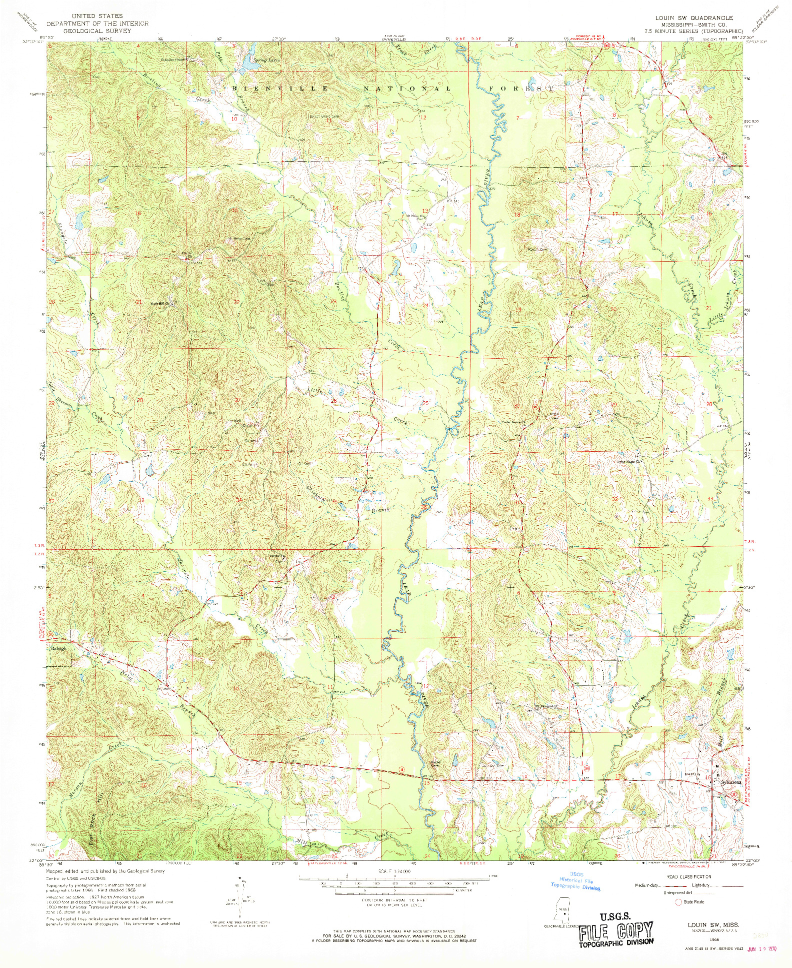 USGS 1:24000-SCALE QUADRANGLE FOR LOUIN SW, MS 1968