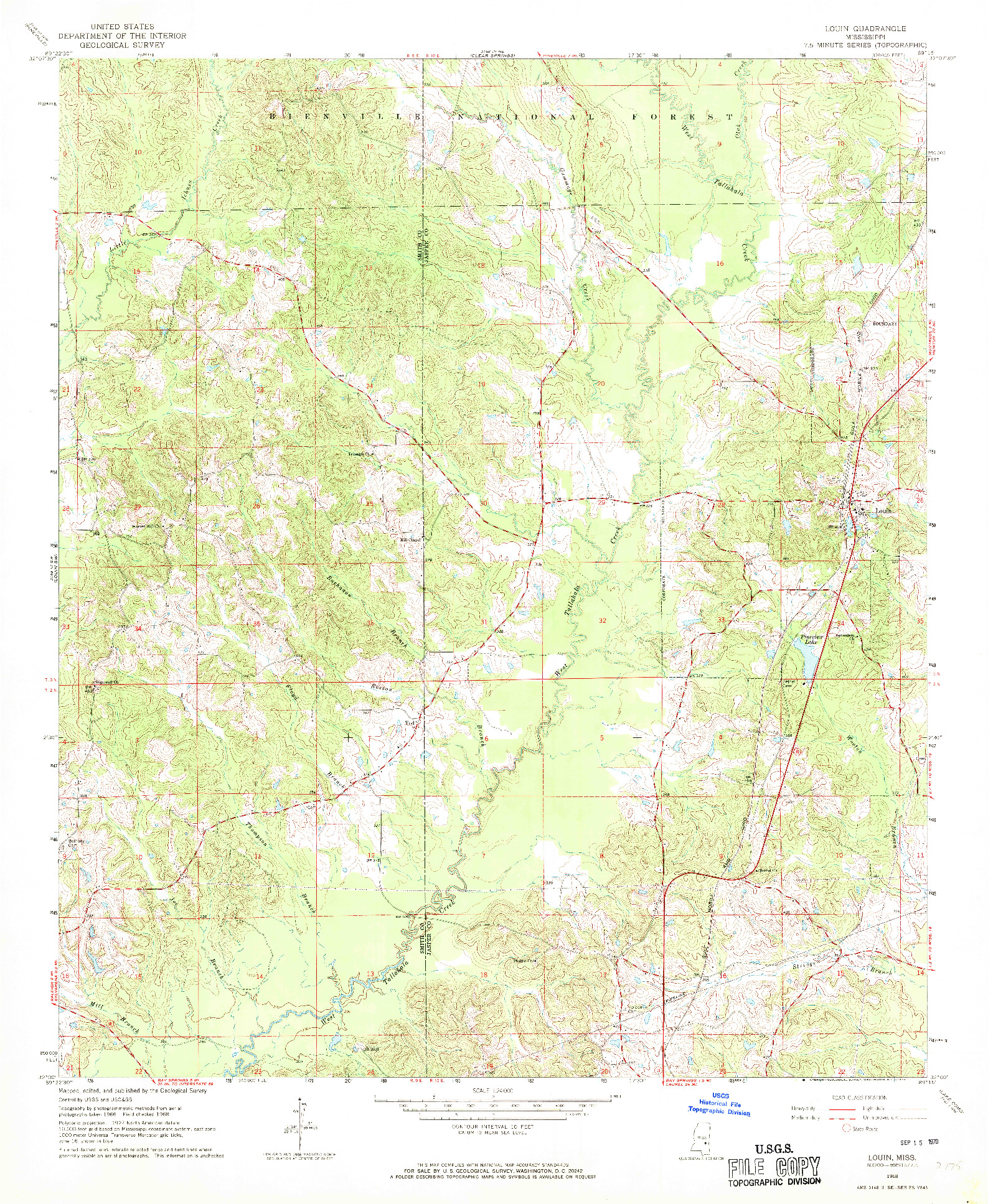 USGS 1:24000-SCALE QUADRANGLE FOR LOUIN, MS 1968