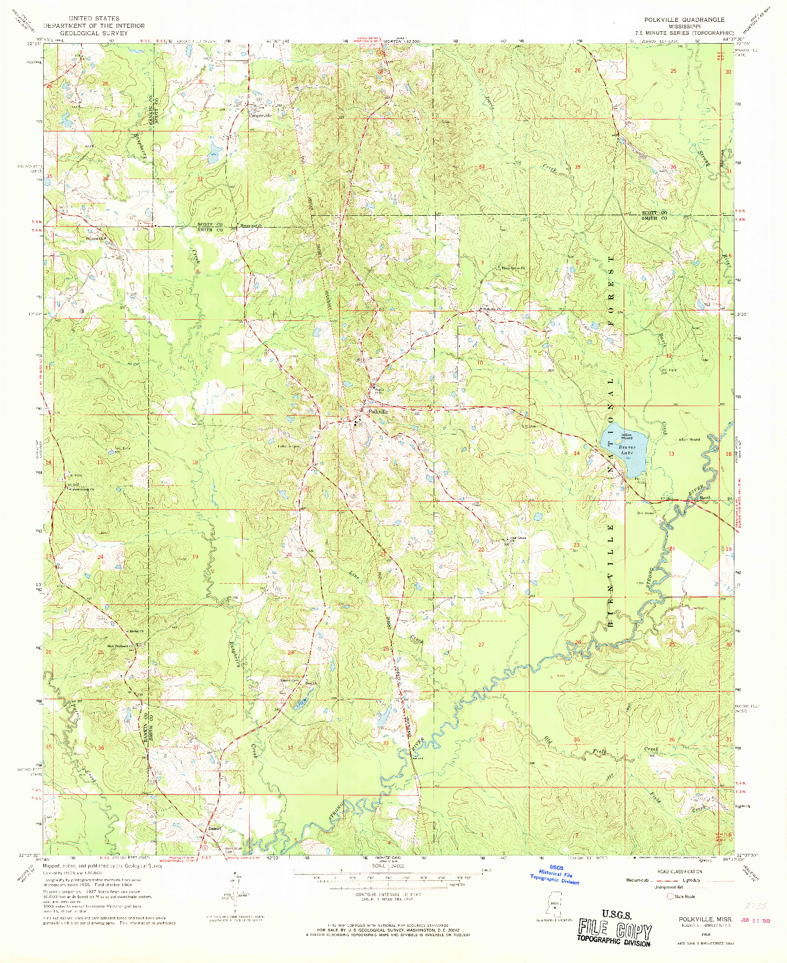 USGS 1:24000-SCALE QUADRANGLE FOR POLKVILLE, MS 1968