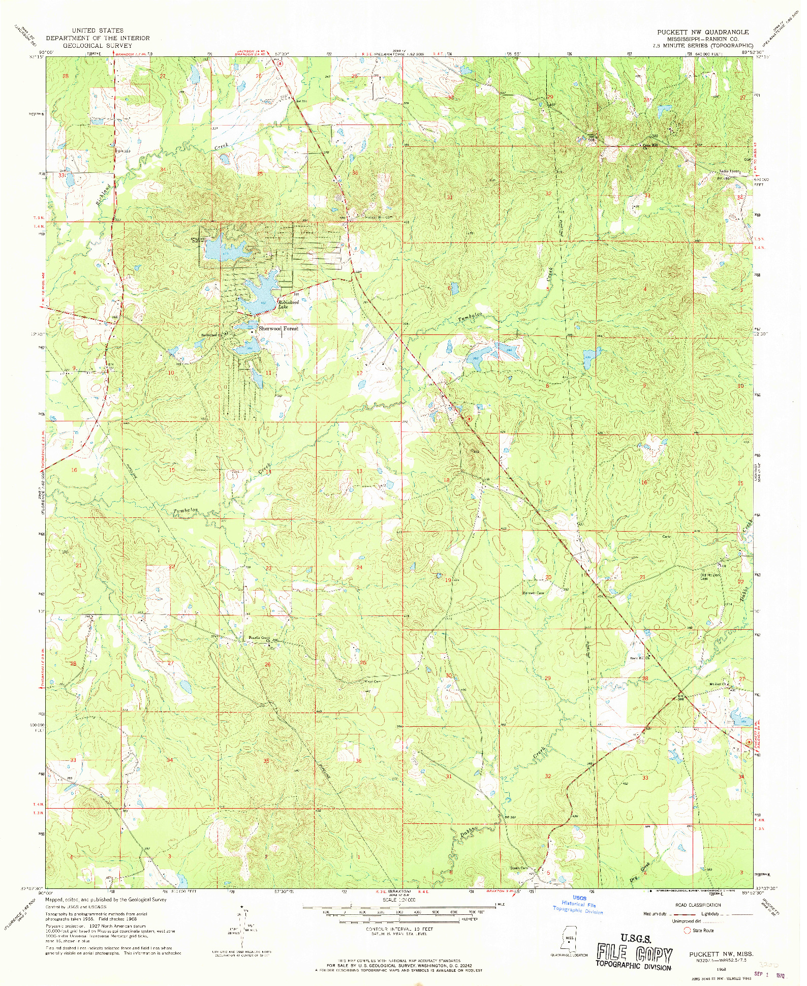 USGS 1:24000-SCALE QUADRANGLE FOR PUCKETT NW, MS 1968