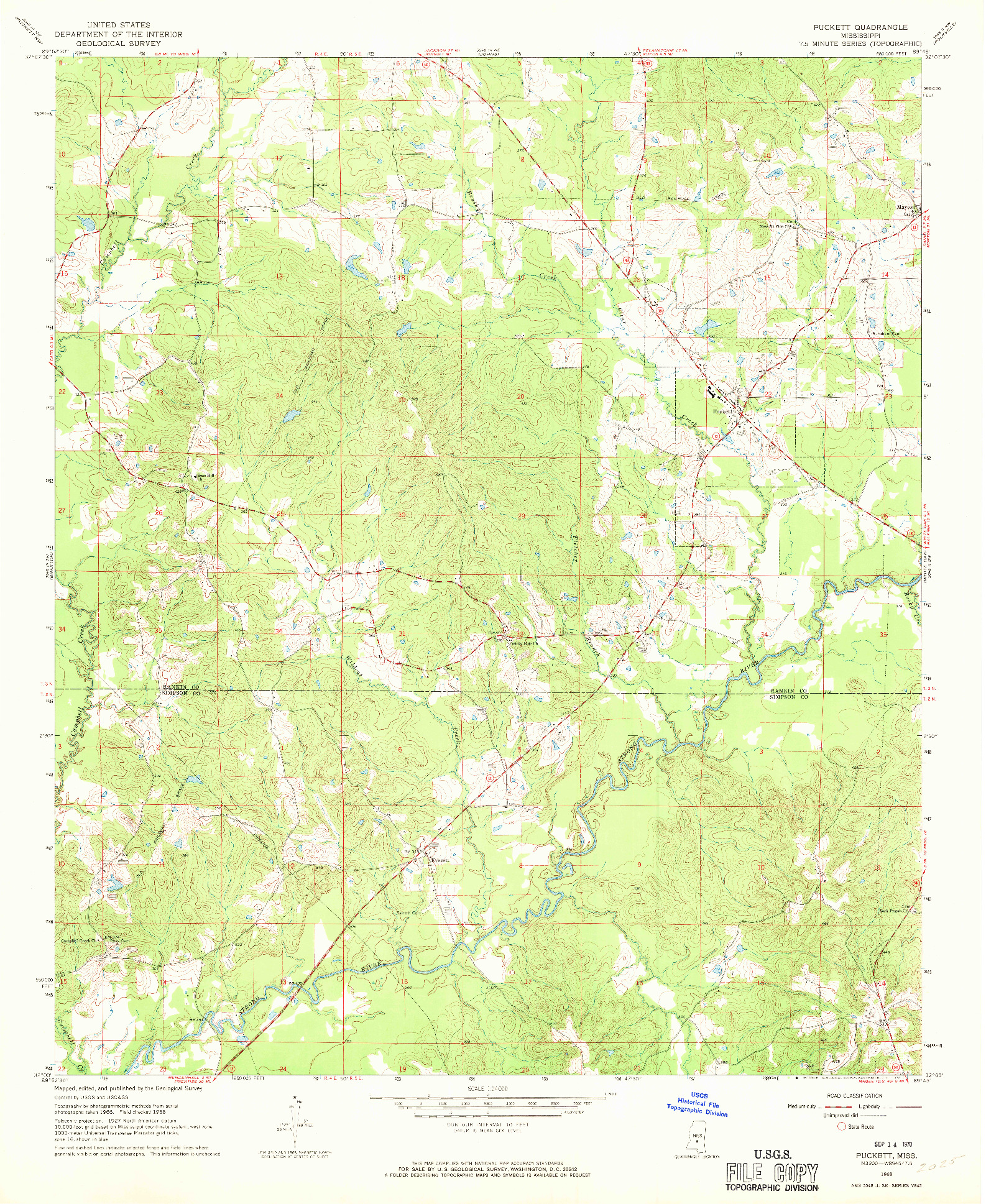 USGS 1:24000-SCALE QUADRANGLE FOR PUCKETT, MS 1968