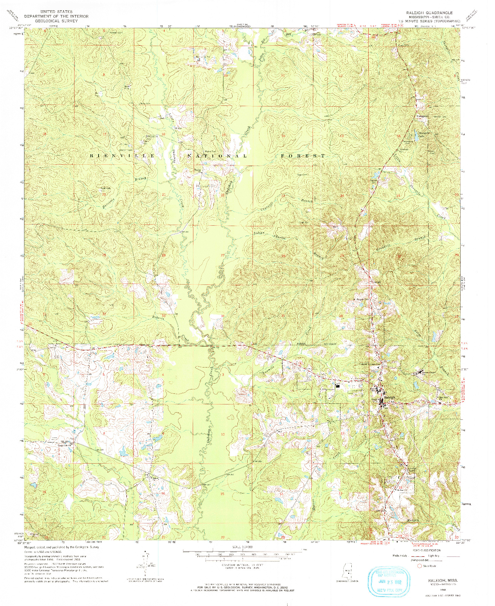 USGS 1:24000-SCALE QUADRANGLE FOR RALEIGH, MS 1968