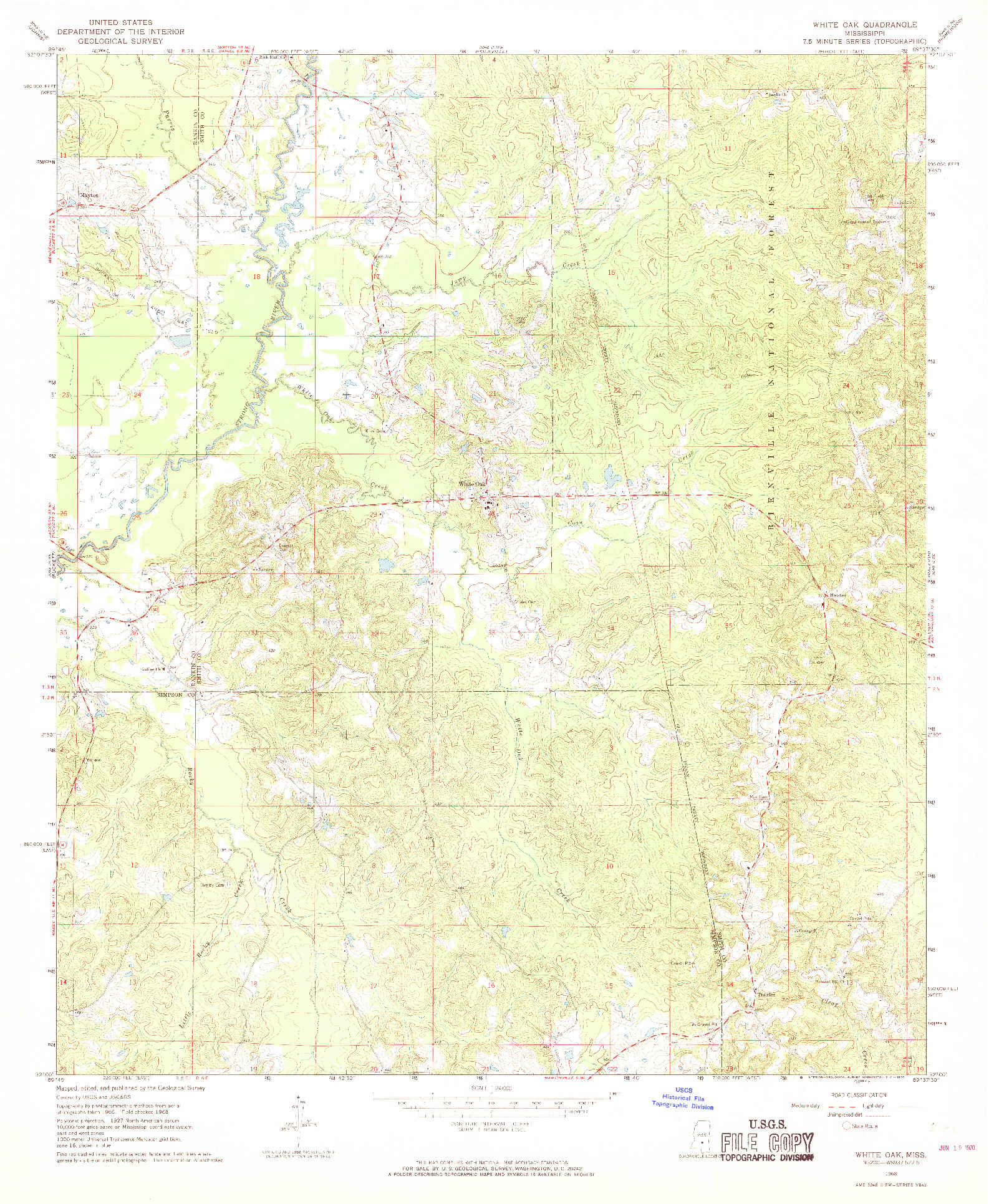 USGS 1:24000-SCALE QUADRANGLE FOR WHITE OAK, MS 1968