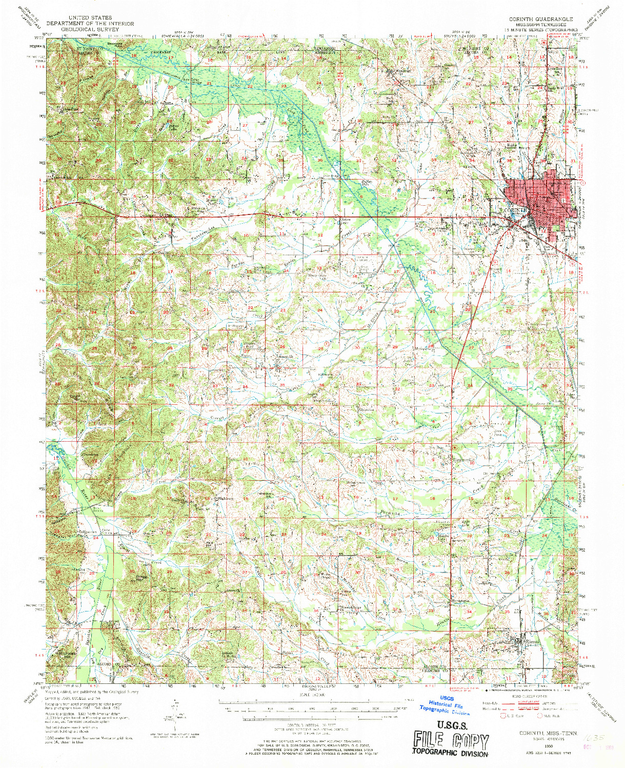 USGS 1:62500-SCALE QUADRANGLE FOR CORINTH, MS 1950