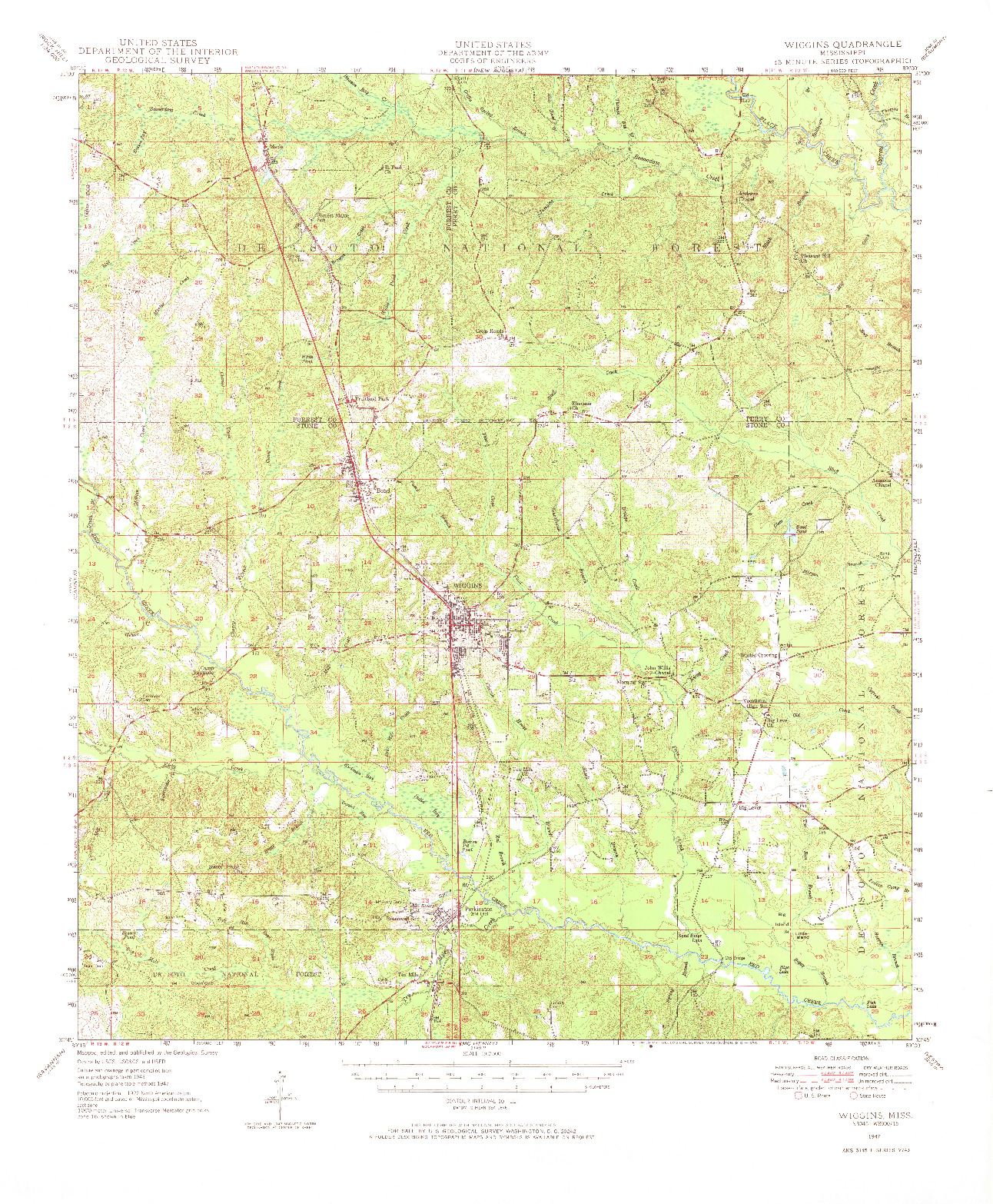 USGS 1:62500-SCALE QUADRANGLE FOR WIGGINS, MS 1947