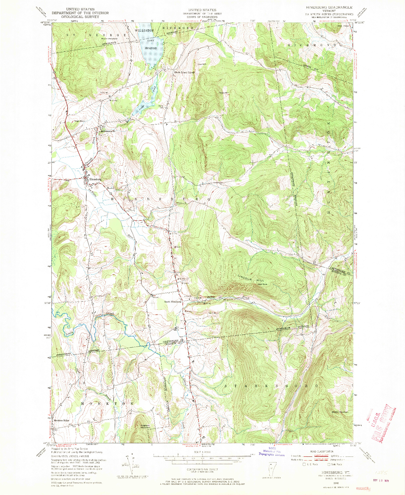 USGS 1:24000-SCALE QUADRANGLE FOR HINESBURG, VT 1948