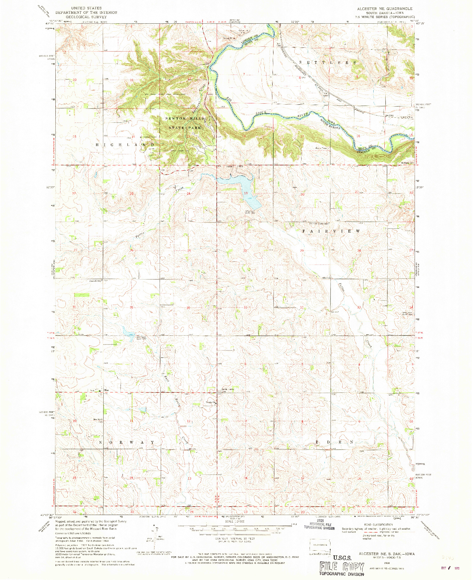 USGS 1:24000-SCALE QUADRANGLE FOR ALCESTER NE, SD 1968