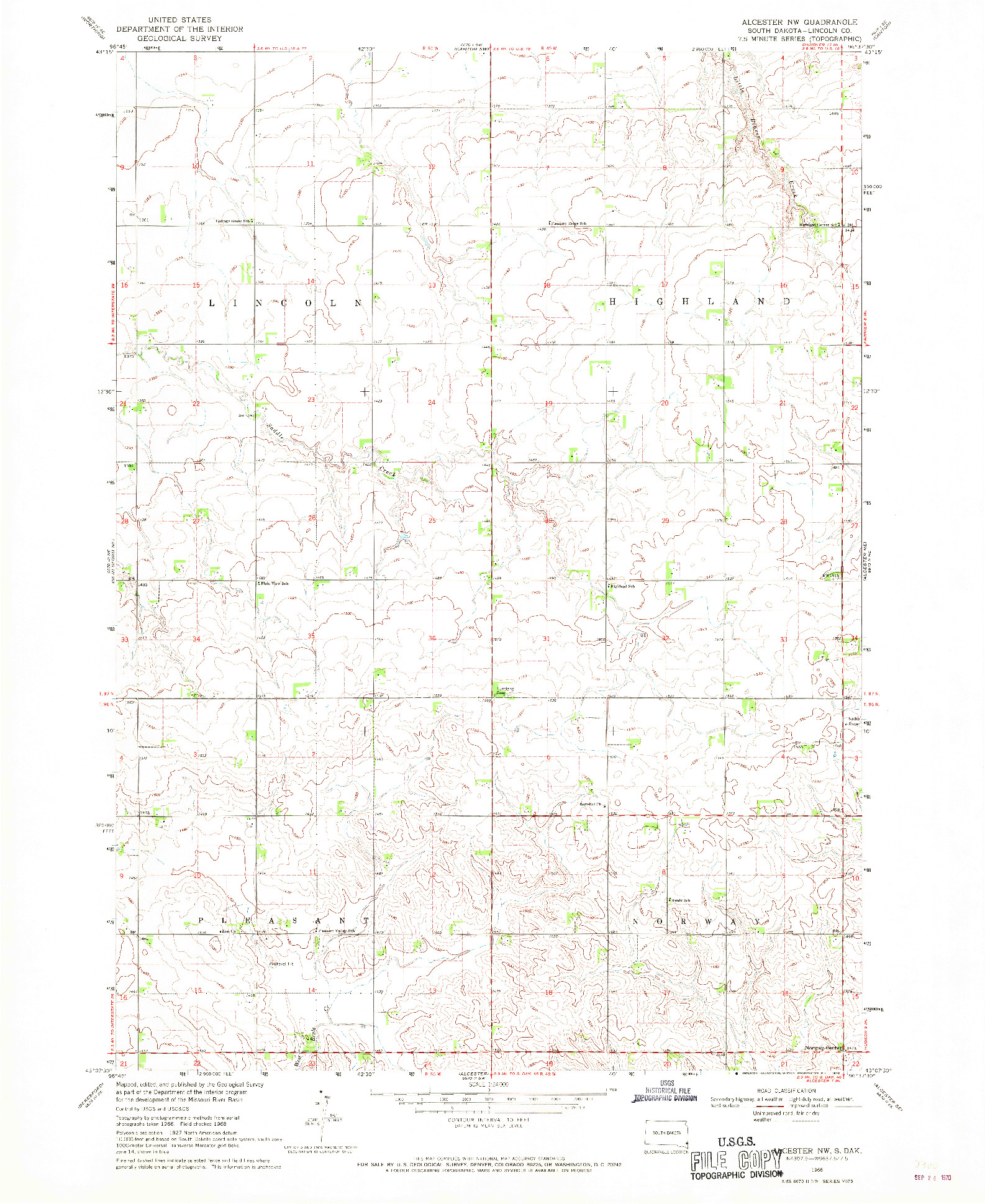 USGS 1:24000-SCALE QUADRANGLE FOR ALCESTER NW, SD 1968