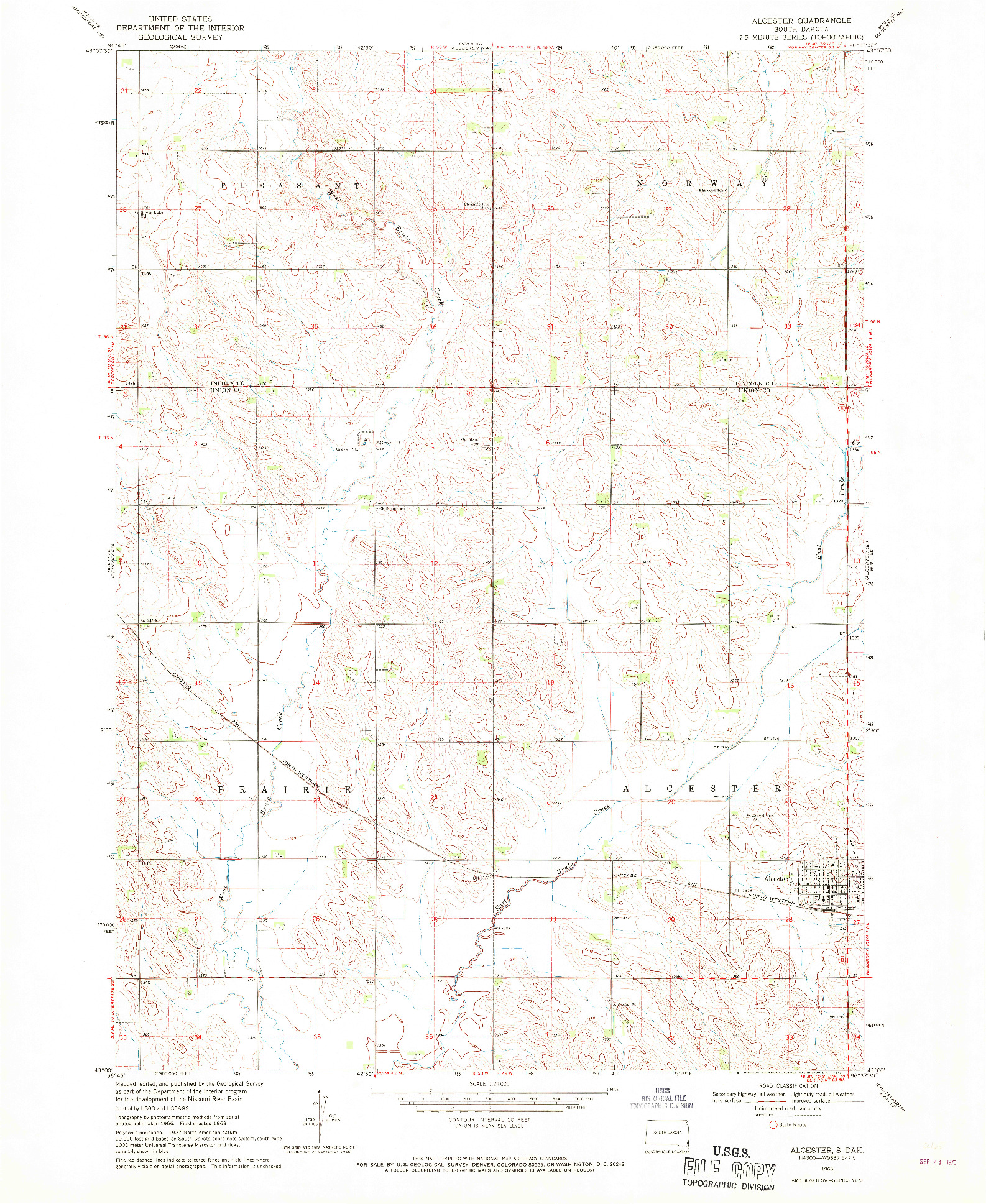 USGS 1:24000-SCALE QUADRANGLE FOR ALCESTER, SD 1968
