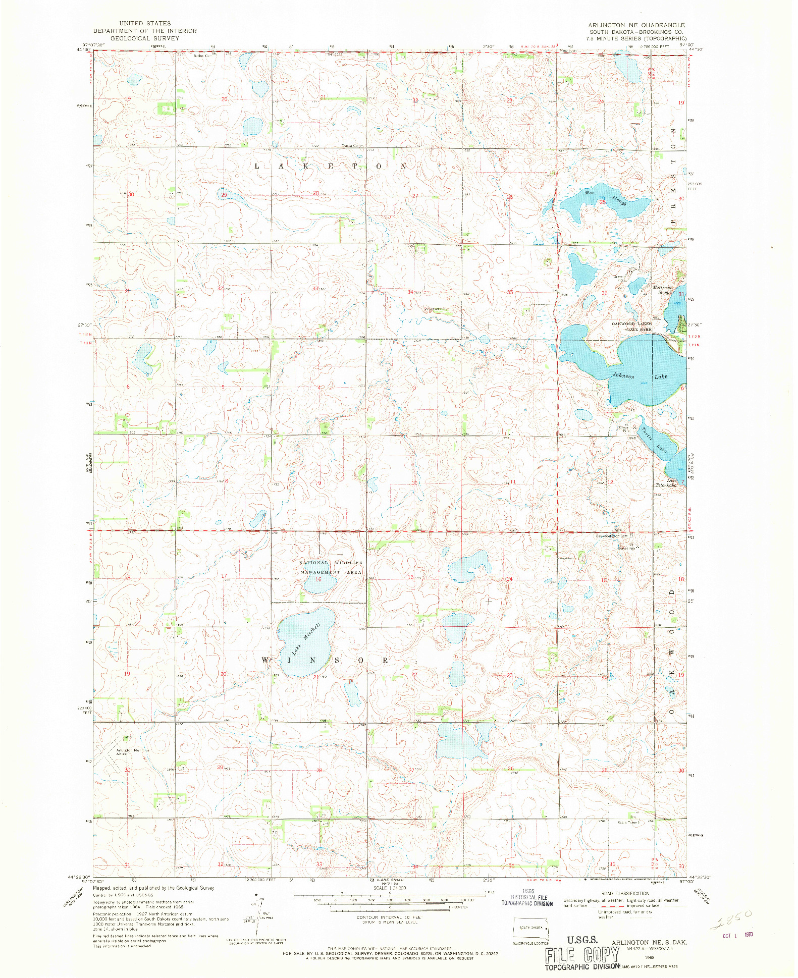 USGS 1:24000-SCALE QUADRANGLE FOR ARLINGTON NE, SD 1968