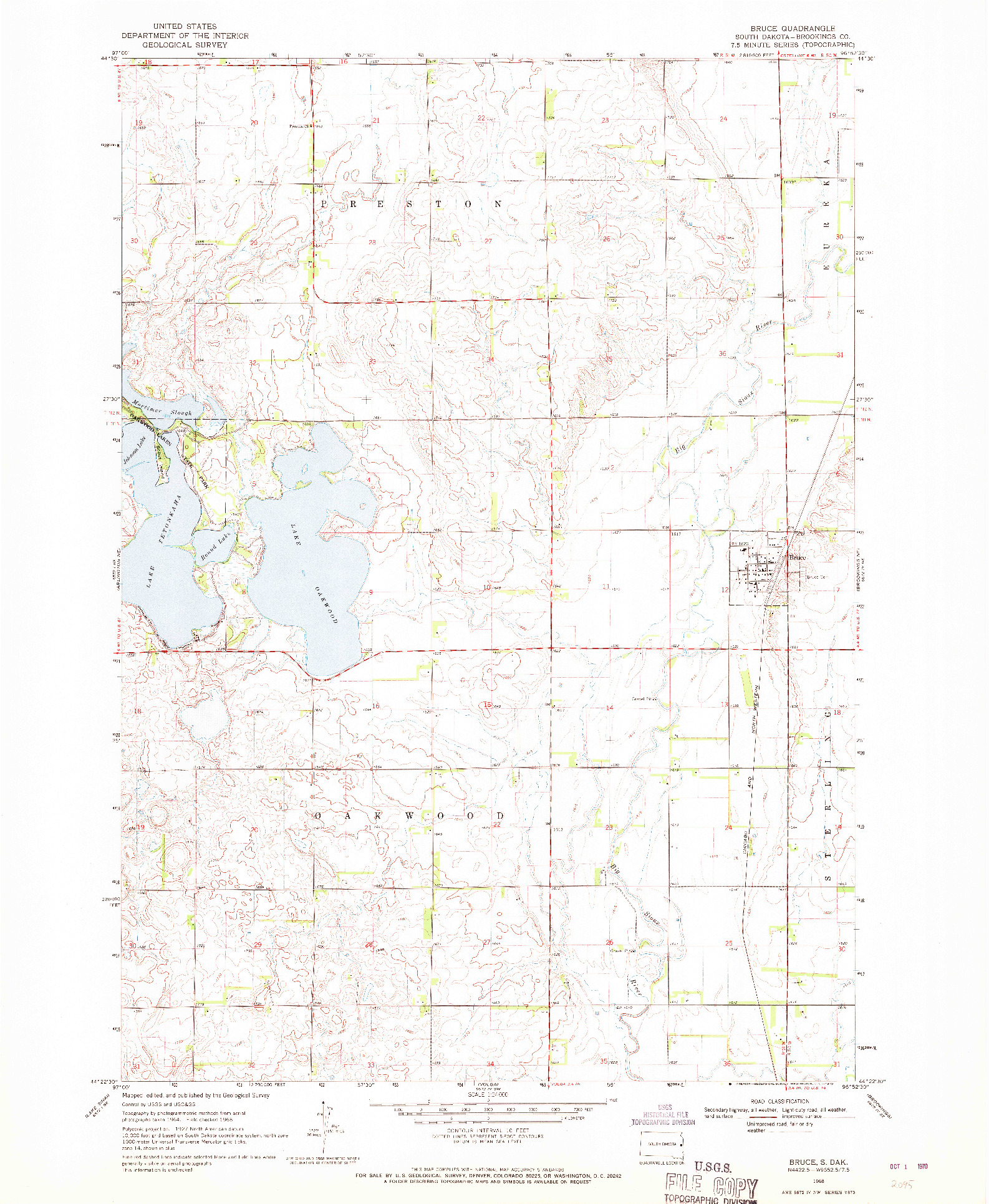 USGS 1:24000-SCALE QUADRANGLE FOR BRUCE, SD 1968