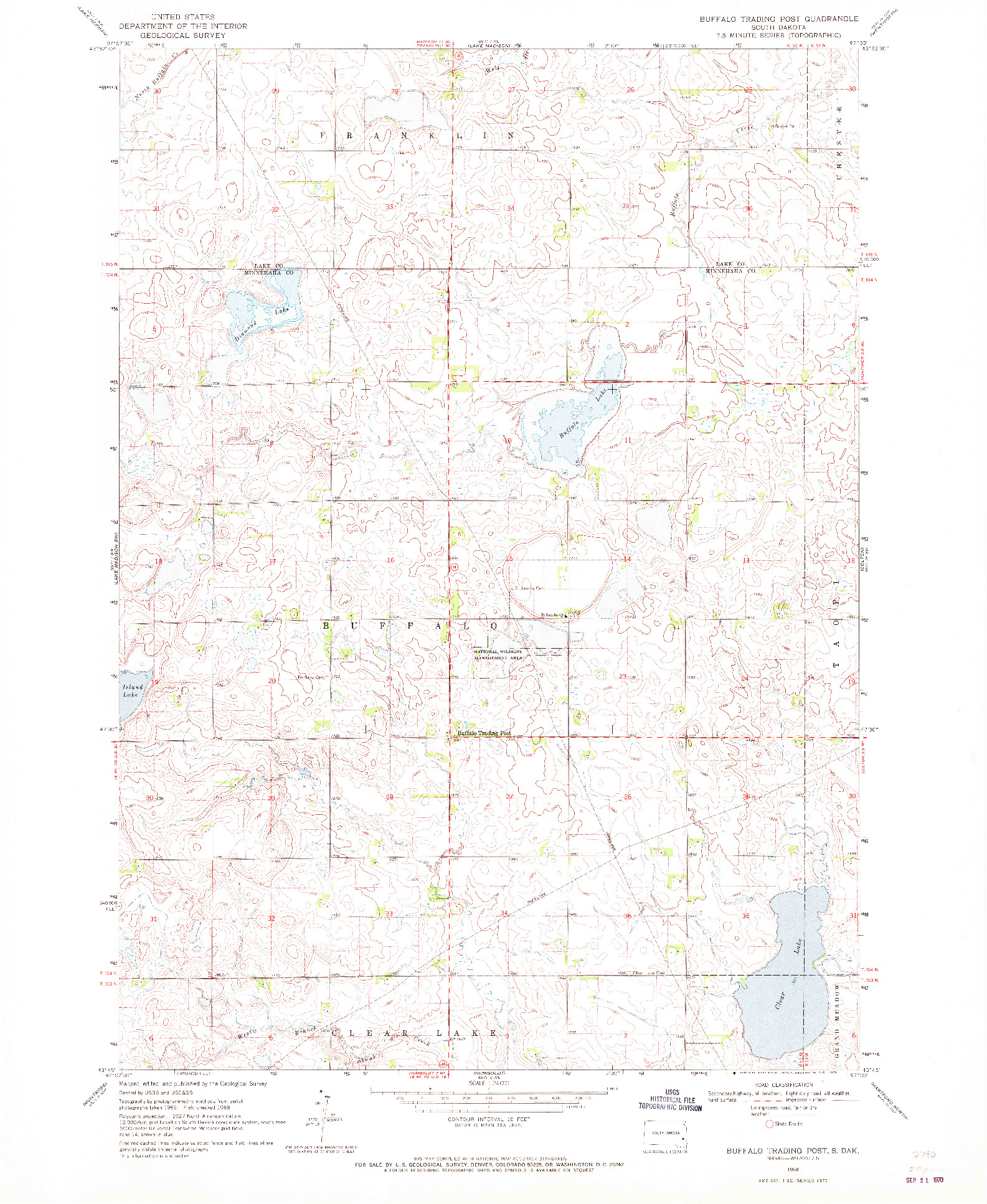 USGS 1:24000-SCALE QUADRANGLE FOR BUFFALO TRADING POST, SD 1968