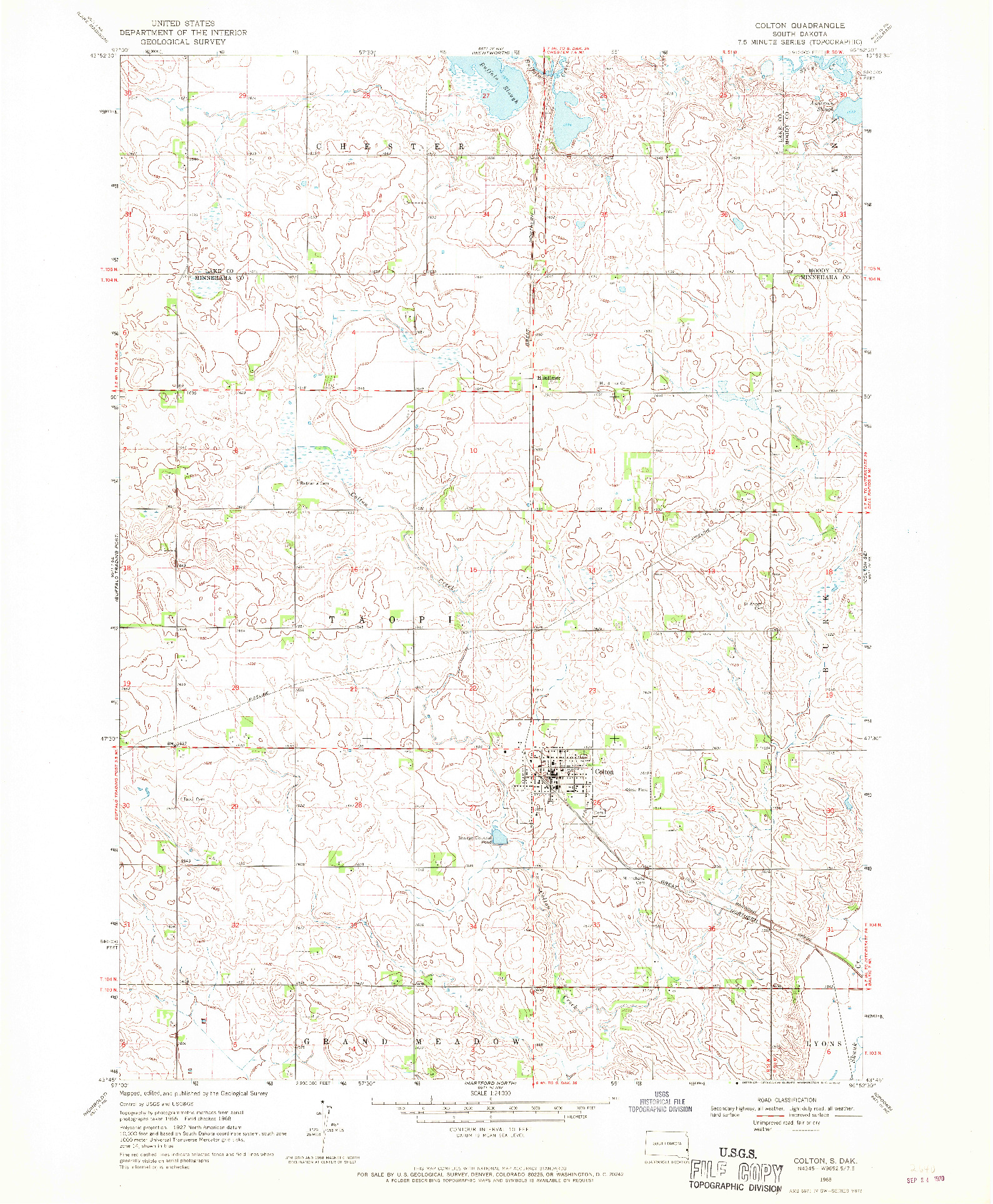 USGS 1:24000-SCALE QUADRANGLE FOR COLTON, SD 1968