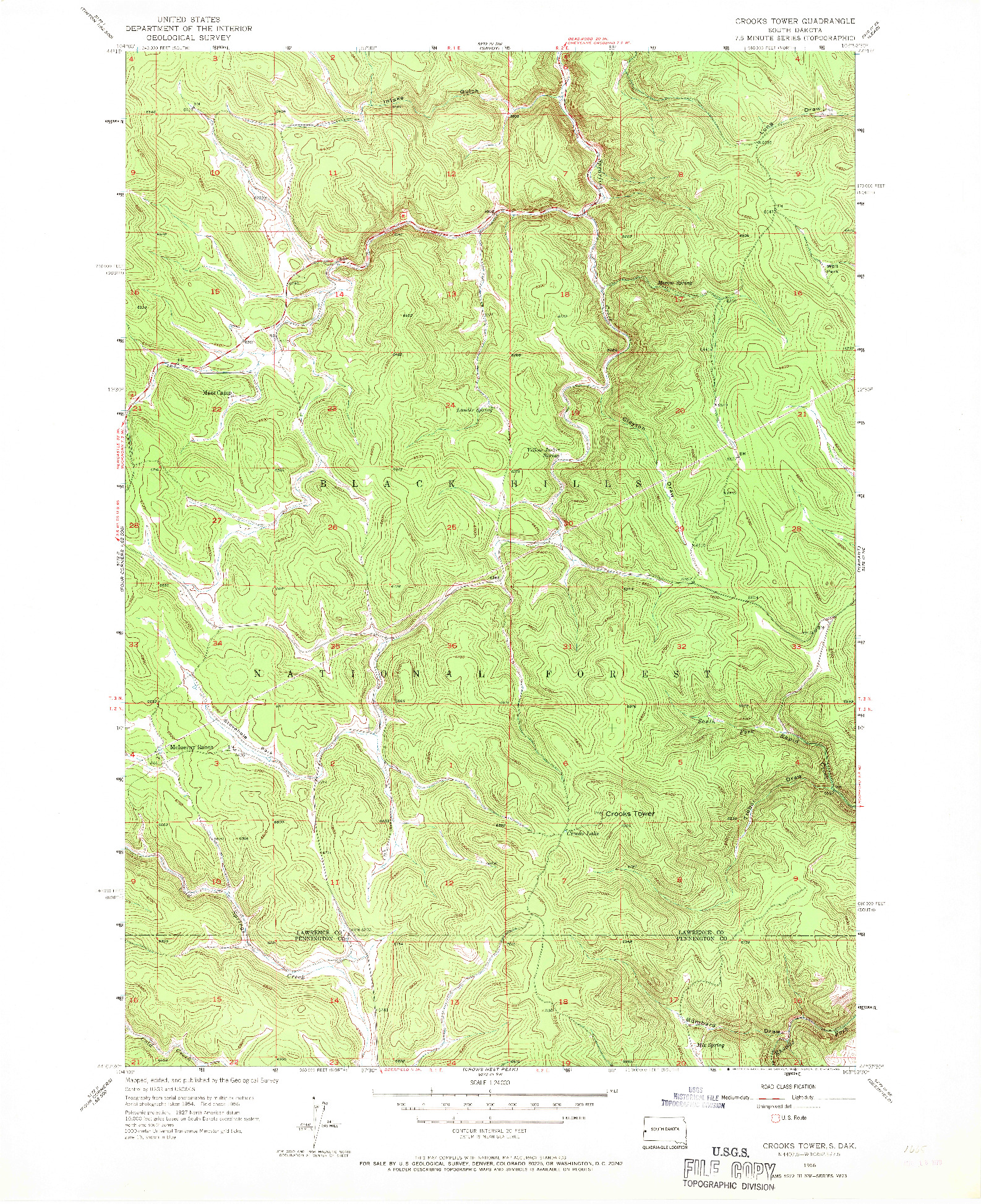 USGS 1:24000-SCALE QUADRANGLE FOR CROOKS TOWER, SD 1956