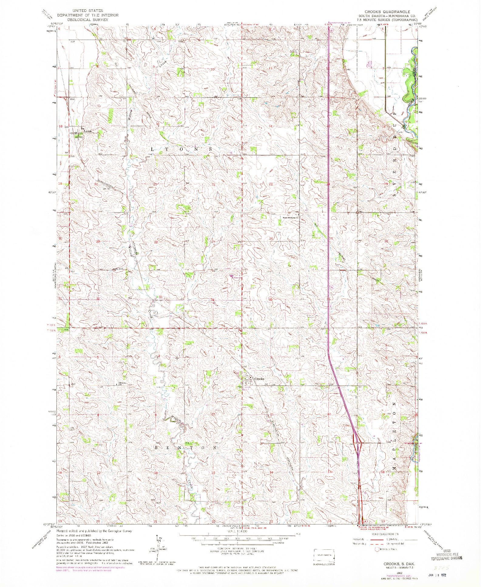 USGS 1:24000-SCALE QUADRANGLE FOR CROOKS, SD 1962