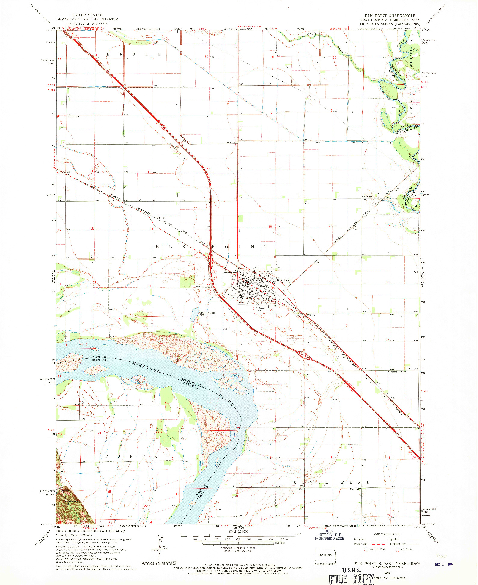 USGS 1:24000-SCALE QUADRANGLE FOR ELK POINT, SD 1963