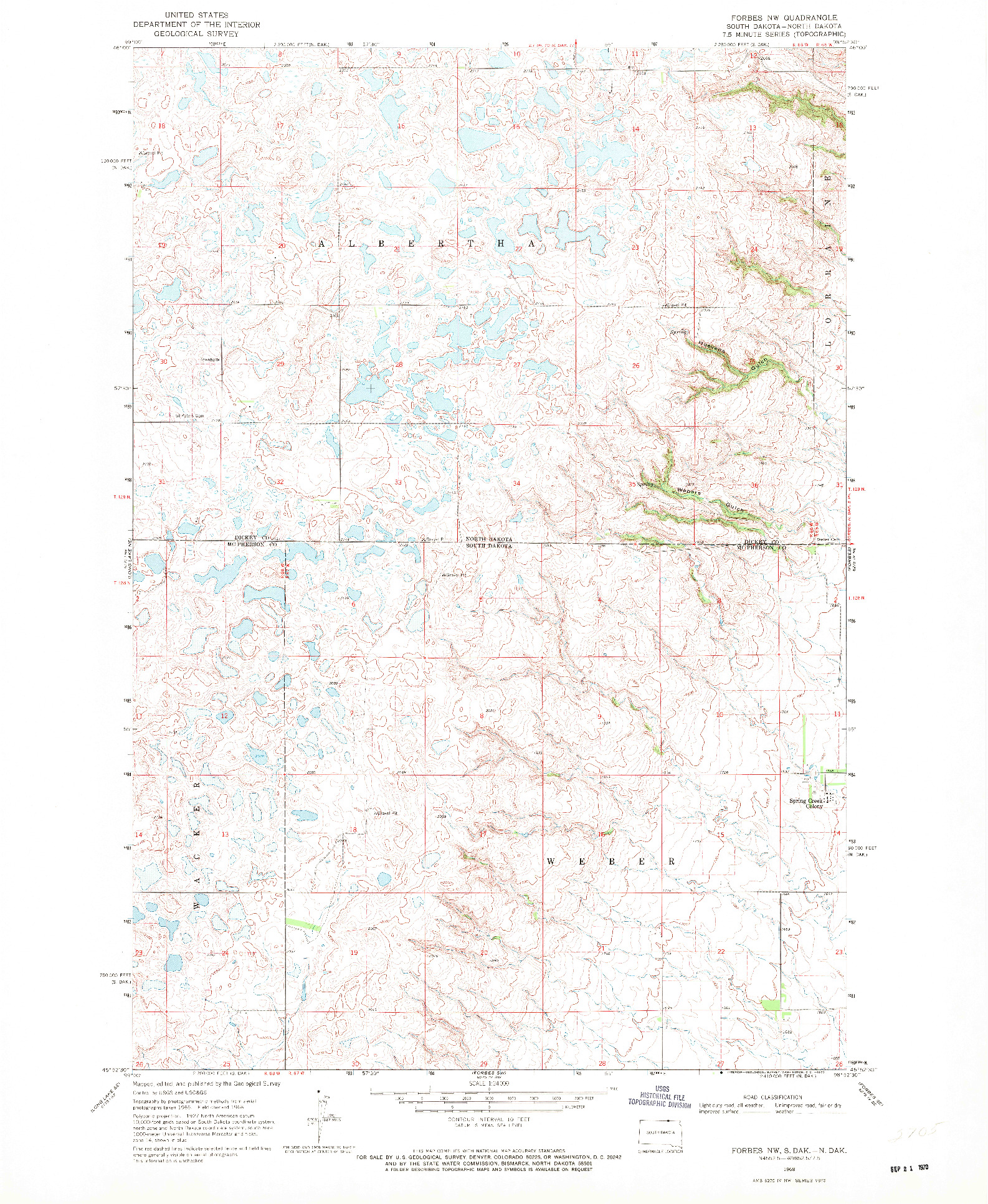 USGS 1:24000-SCALE QUADRANGLE FOR FORBES NW, SD 1968