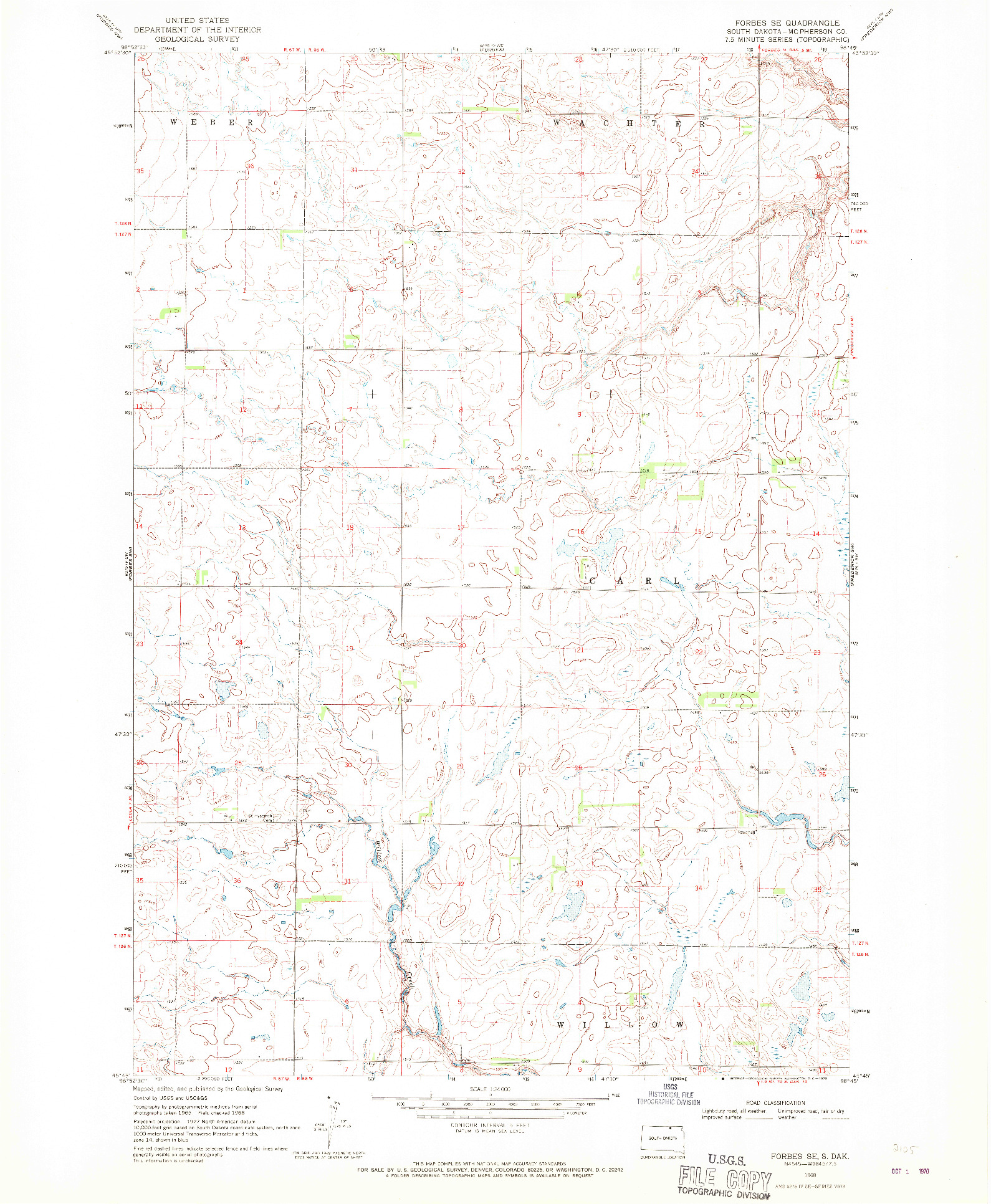 USGS 1:24000-SCALE QUADRANGLE FOR FORBES SE, SD 1968