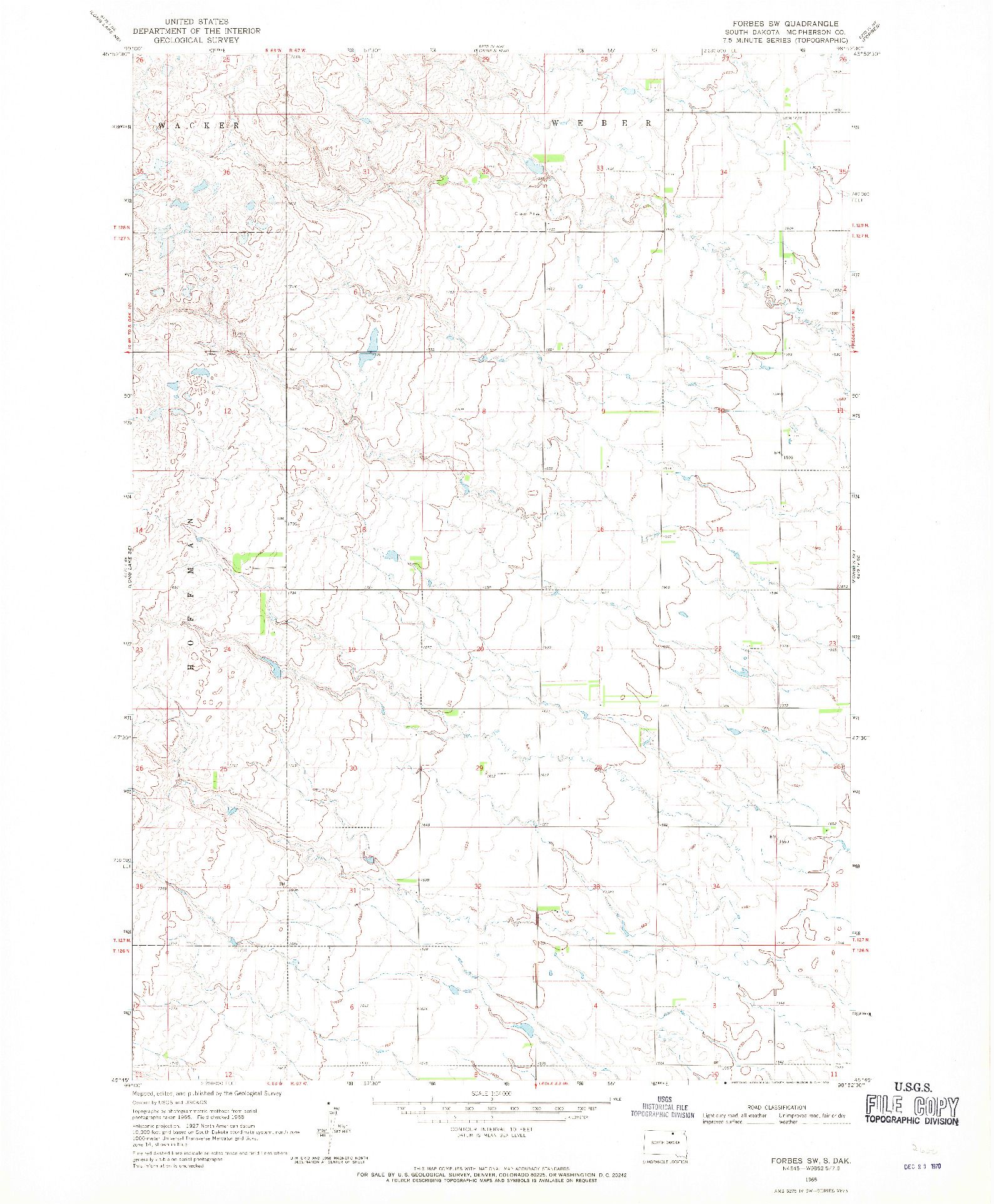 USGS 1:24000-SCALE QUADRANGLE FOR FORBES SW, SD 1968