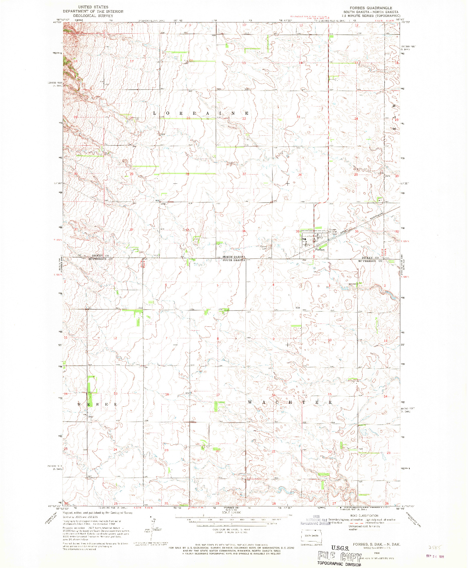 USGS 1:24000-SCALE QUADRANGLE FOR FORBES, SD 1968
