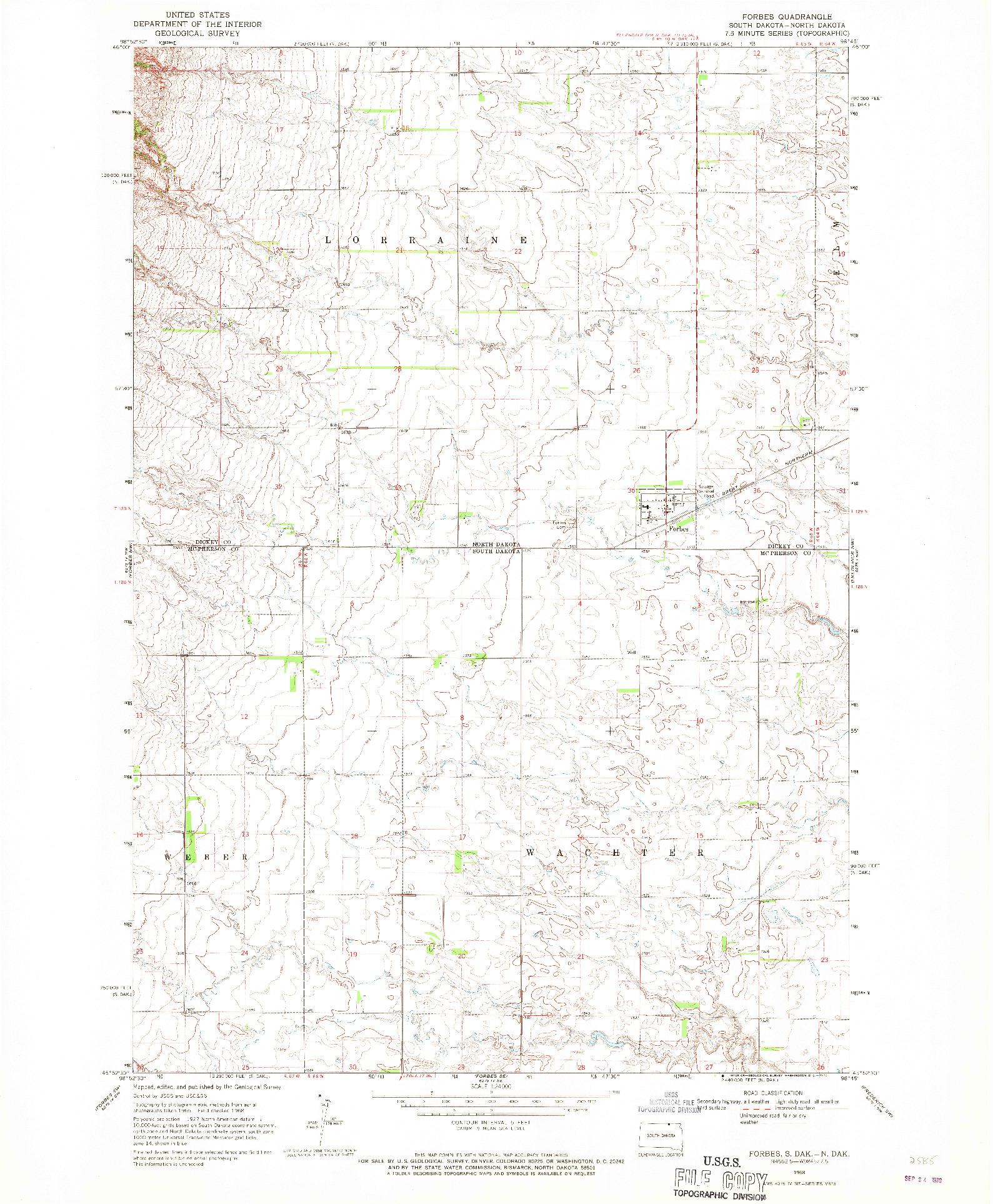 USGS 1:24000-SCALE QUADRANGLE FOR FORBES, SD 1968