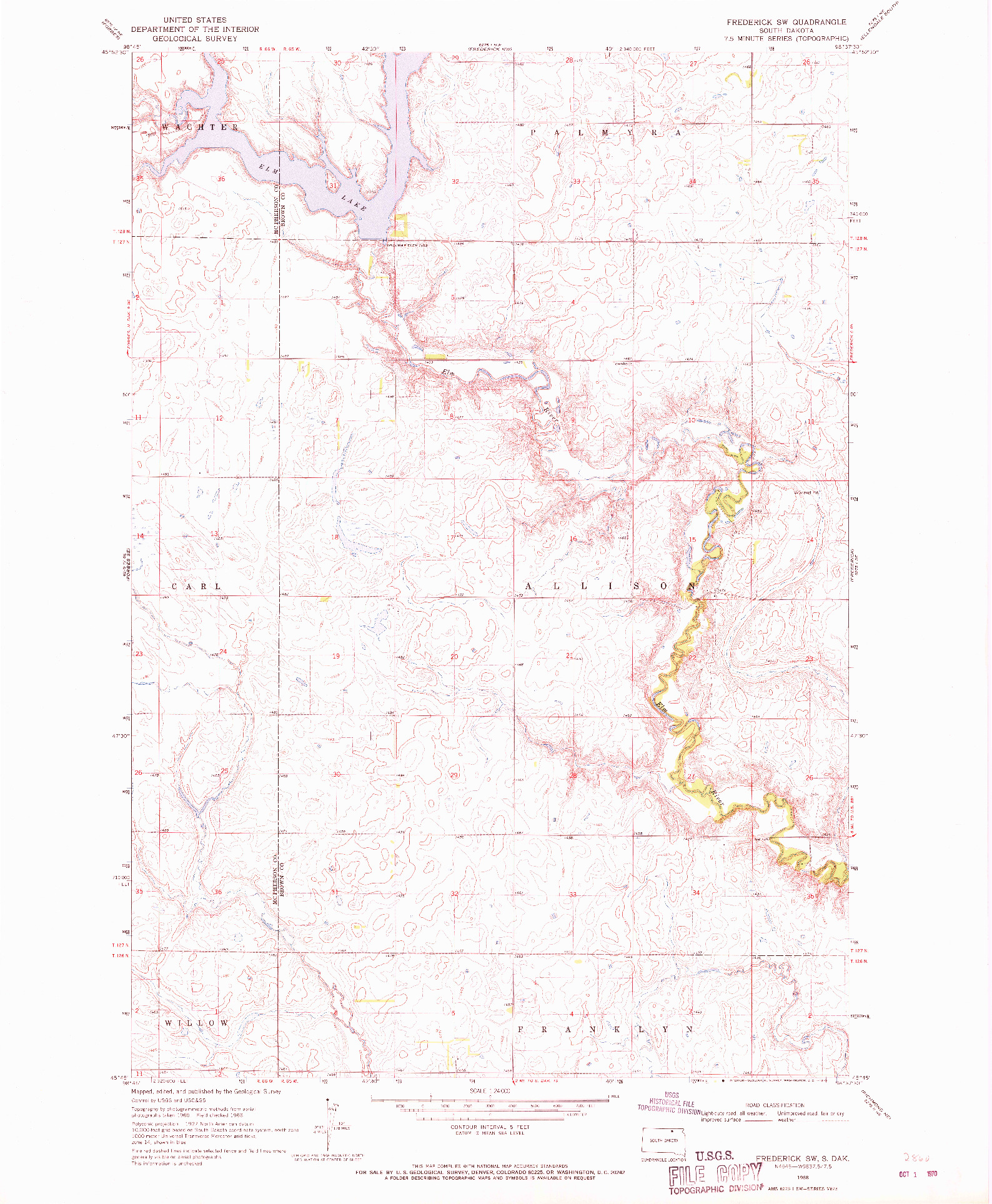 USGS 1:24000-SCALE QUADRANGLE FOR FREDERICK SW, SD 1968