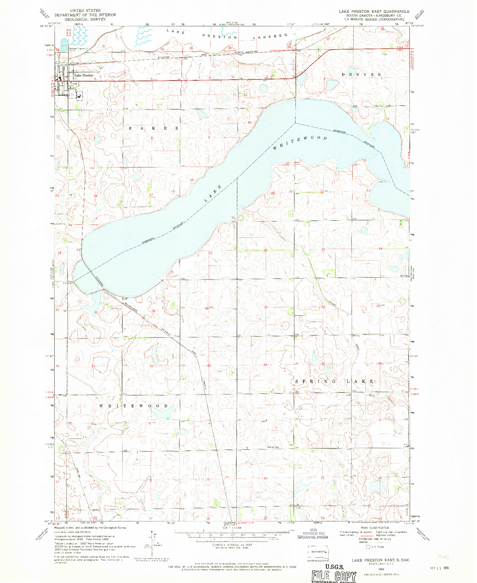 USGS 1:24000-SCALE QUADRANGLE FOR LAKE PRESTON EAST, SD 1968