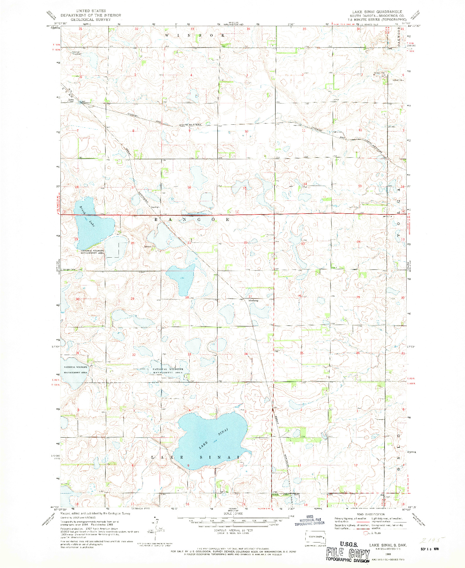 USGS 1:24000-SCALE QUADRANGLE FOR LAKE SINAI, SD 1968