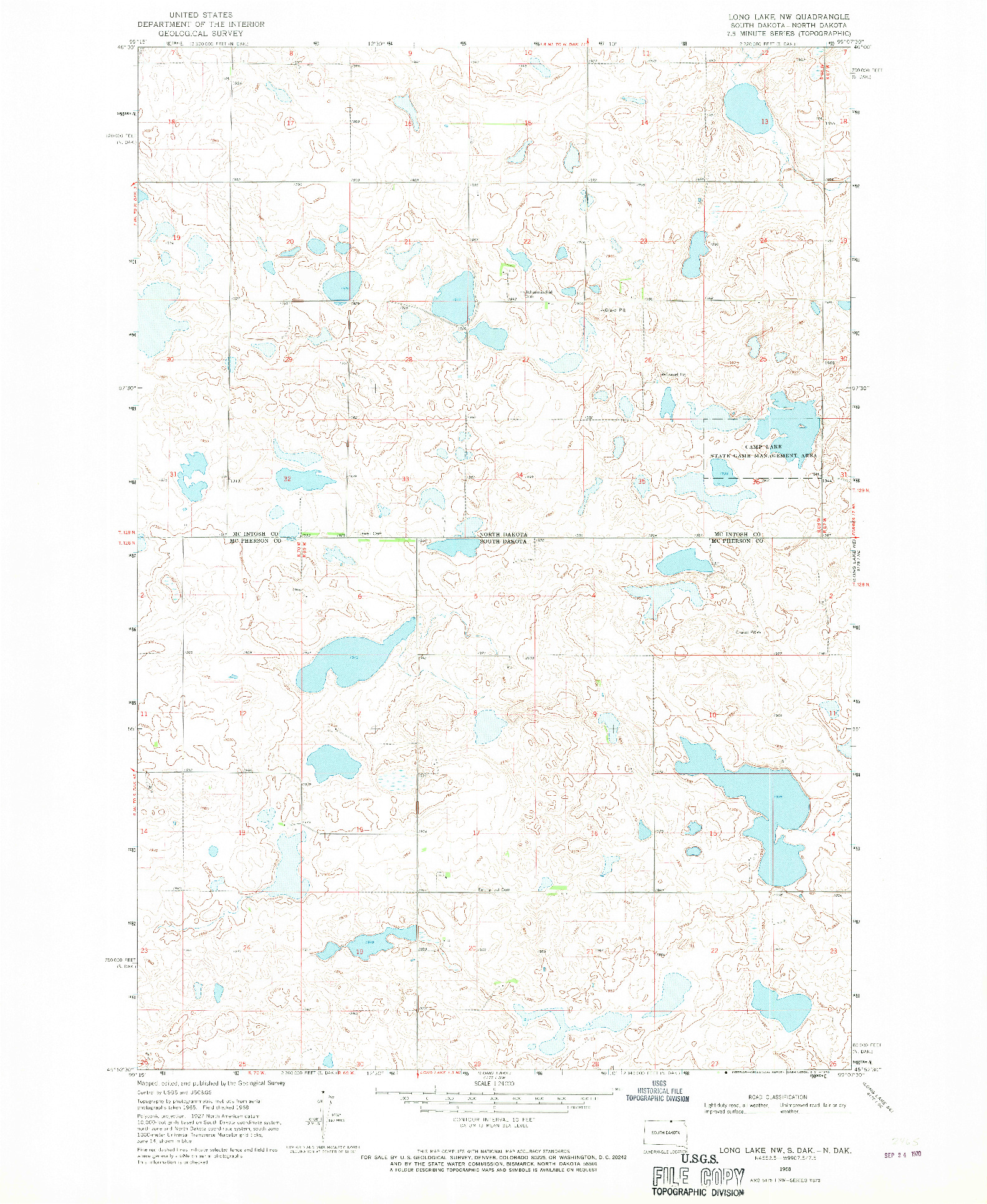 USGS 1:24000-SCALE QUADRANGLE FOR LONG LAKE NW, SD 1968