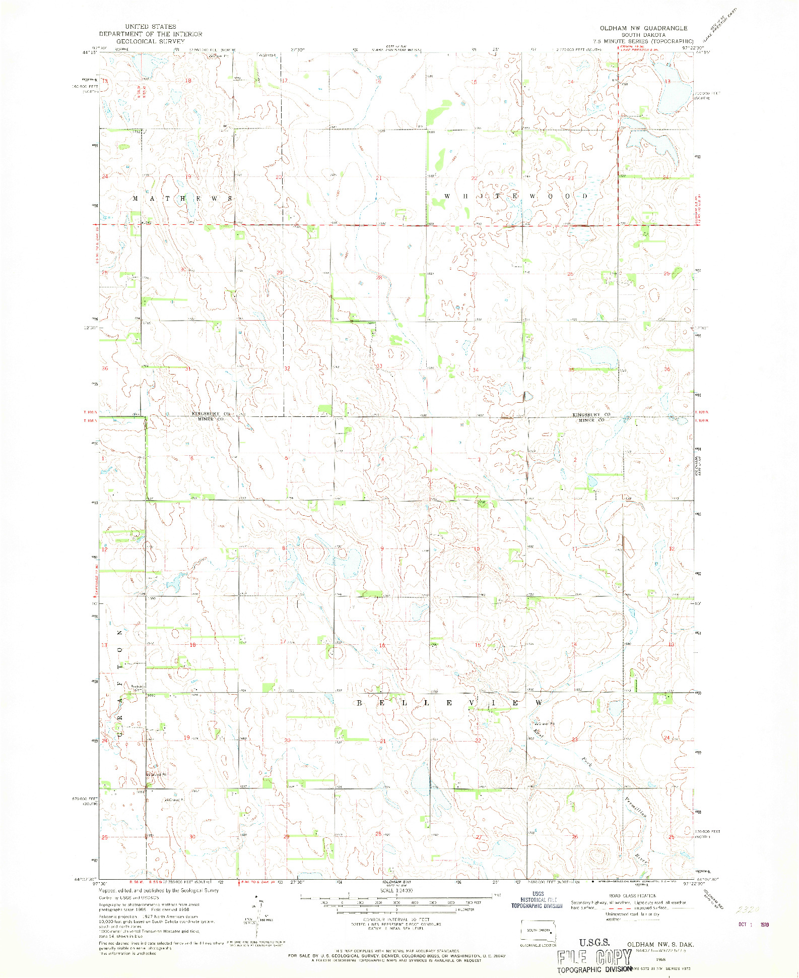 USGS 1:24000-SCALE QUADRANGLE FOR OLDHAM NW, SD 1968