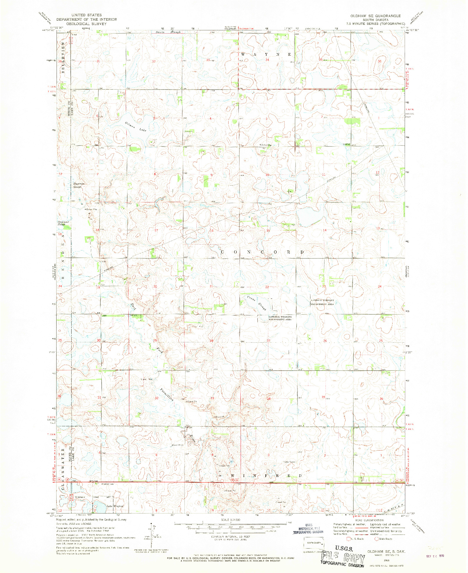 USGS 1:24000-SCALE QUADRANGLE FOR OLDHAM SE, SD 1968